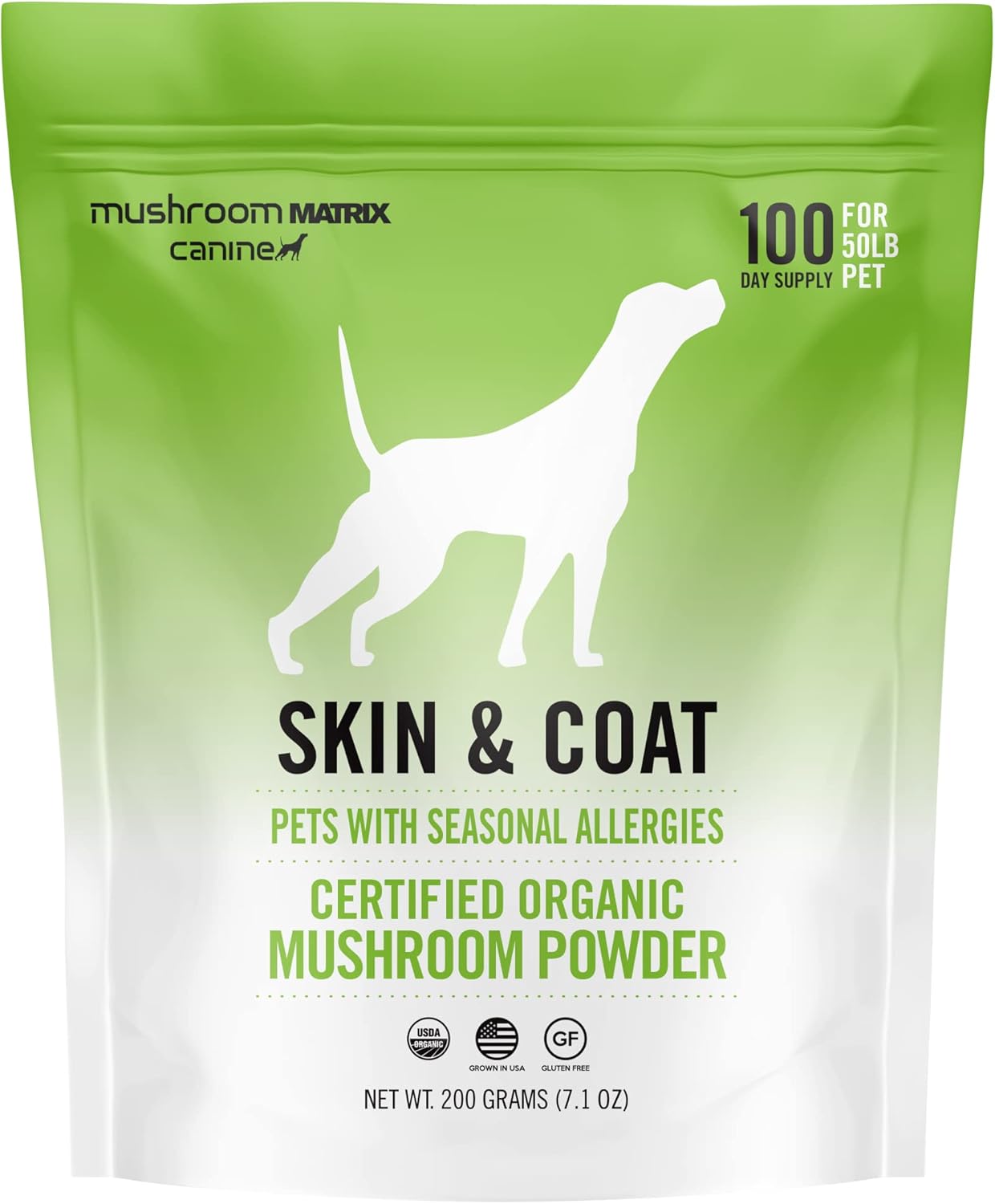 Om Mushroom Matrix Skin & Coat Pet Supplement for Dogs & Cats - Seasonal Allergy Support - 200g, 7.1oz