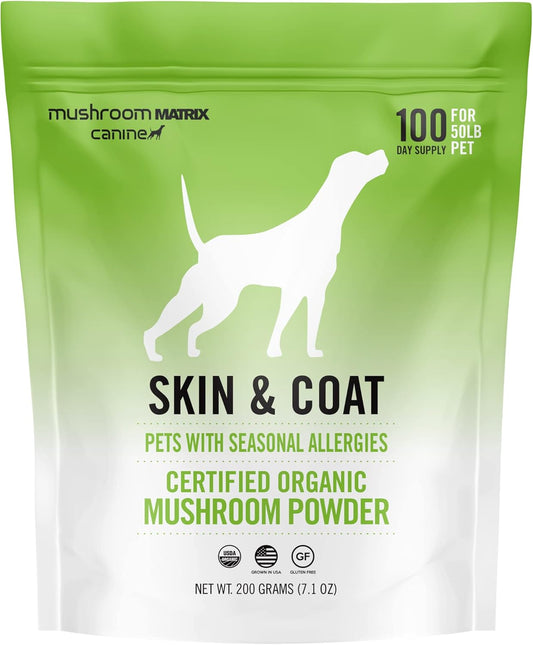 Om Mushroom Matrix Skin & Coat Pet Supplement for Dogs & Cats - Seasonal Allergy Support - 200g, 7.1oz