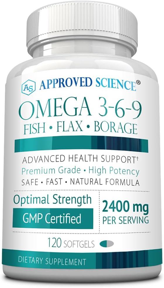 Omega 3-6-9 Daily Blend 2400mg - Fish, Flaxseed, Borage Oils - Vitamin E - Wellness Support - Non-GMO - Mercury-Free - 120 Softgels - 2 Month Supply