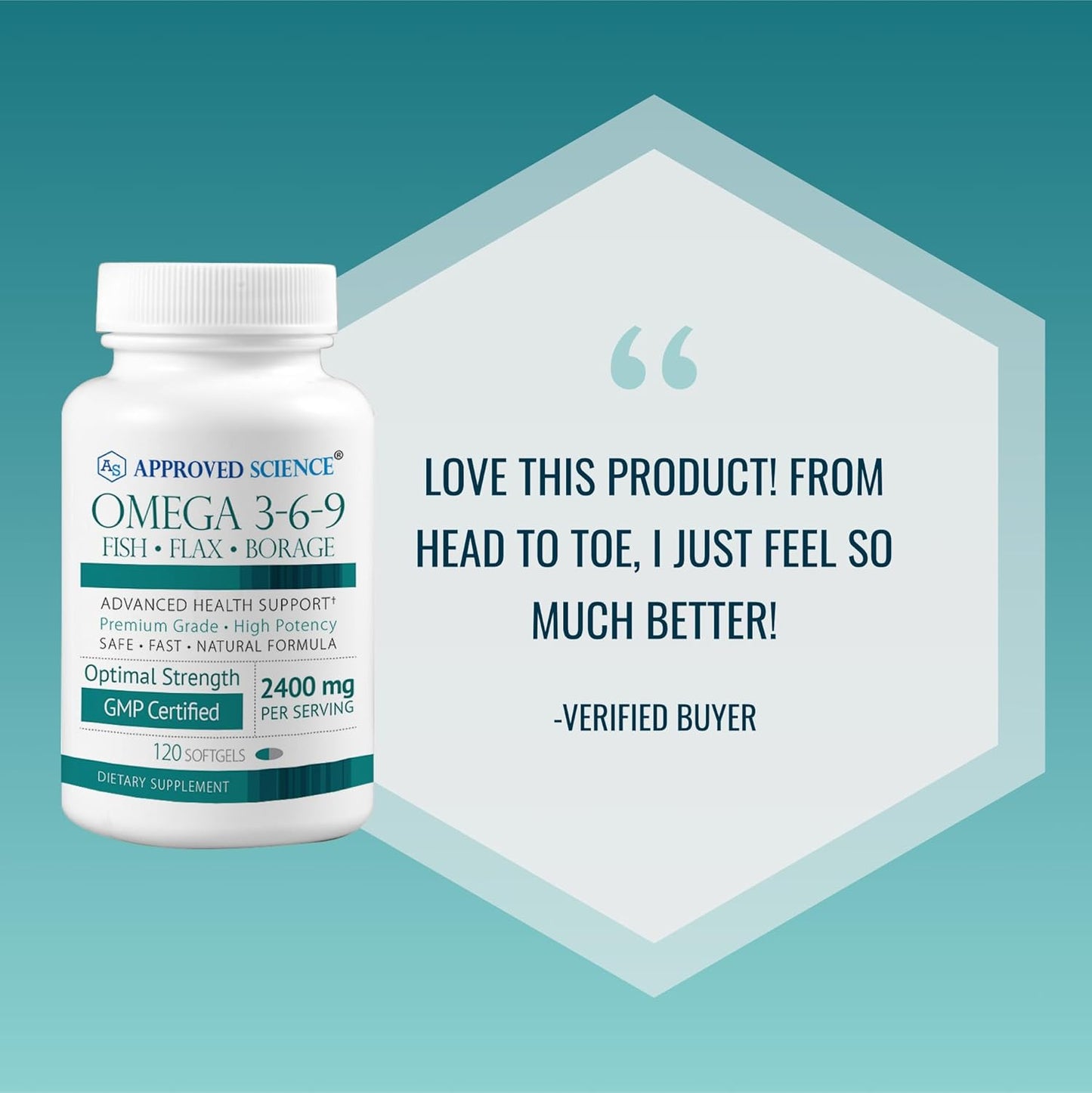 Omega 3-6-9 Daily Blend 2400mg - Fish, Flaxseed, Borage Oils - Vitamin E - Wellness Support - Non-GMO - Mercury-Free - 120 Softgels - 2 Month Supply