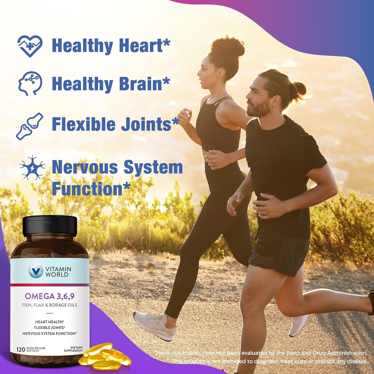 Omega 3-6-9 Fish, Flax, Borage, Evening Primrose Oil Softgels, 3000mg, Heart, Brain, Joint, Immune Health, EPA & DHA, Gluten Free - 120 count