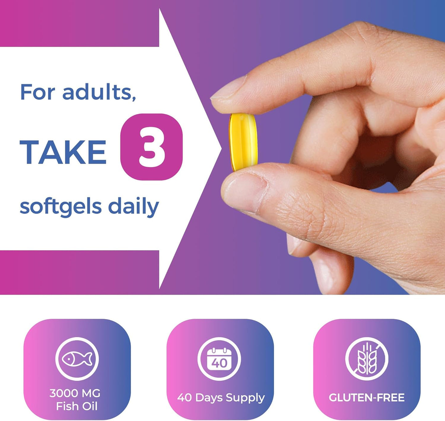 Omega 3-6-9 Fish, Flax, Borage, Evening Primrose Oil Softgels, 3000mg, Heart, Brain, Joint, Immune Health, EPA & DHA, Gluten Free - 120 count