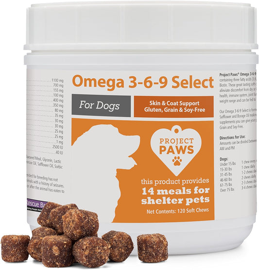 Omega 3-6-9 Fish Oil for Dogs with Krill Oil - Skin and Coat Supplement - 120 Count