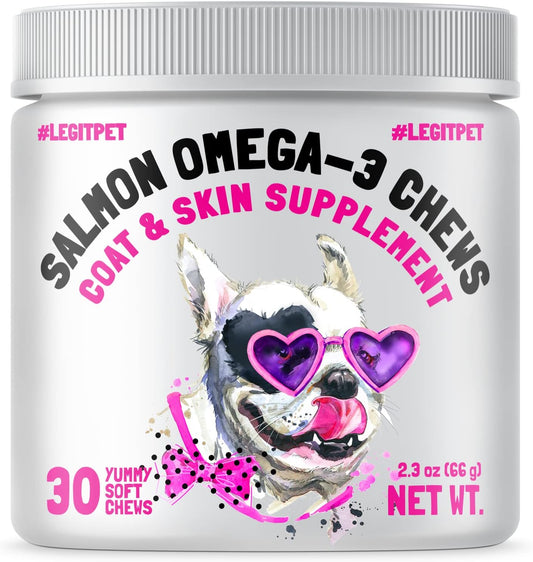 Omega 3 Alaskan Salmon Oil Treats for Dogs - Skin, Coat, Hip & Joint Health - Allergy Relief - EPA & DHA Fatty Acids Supplement