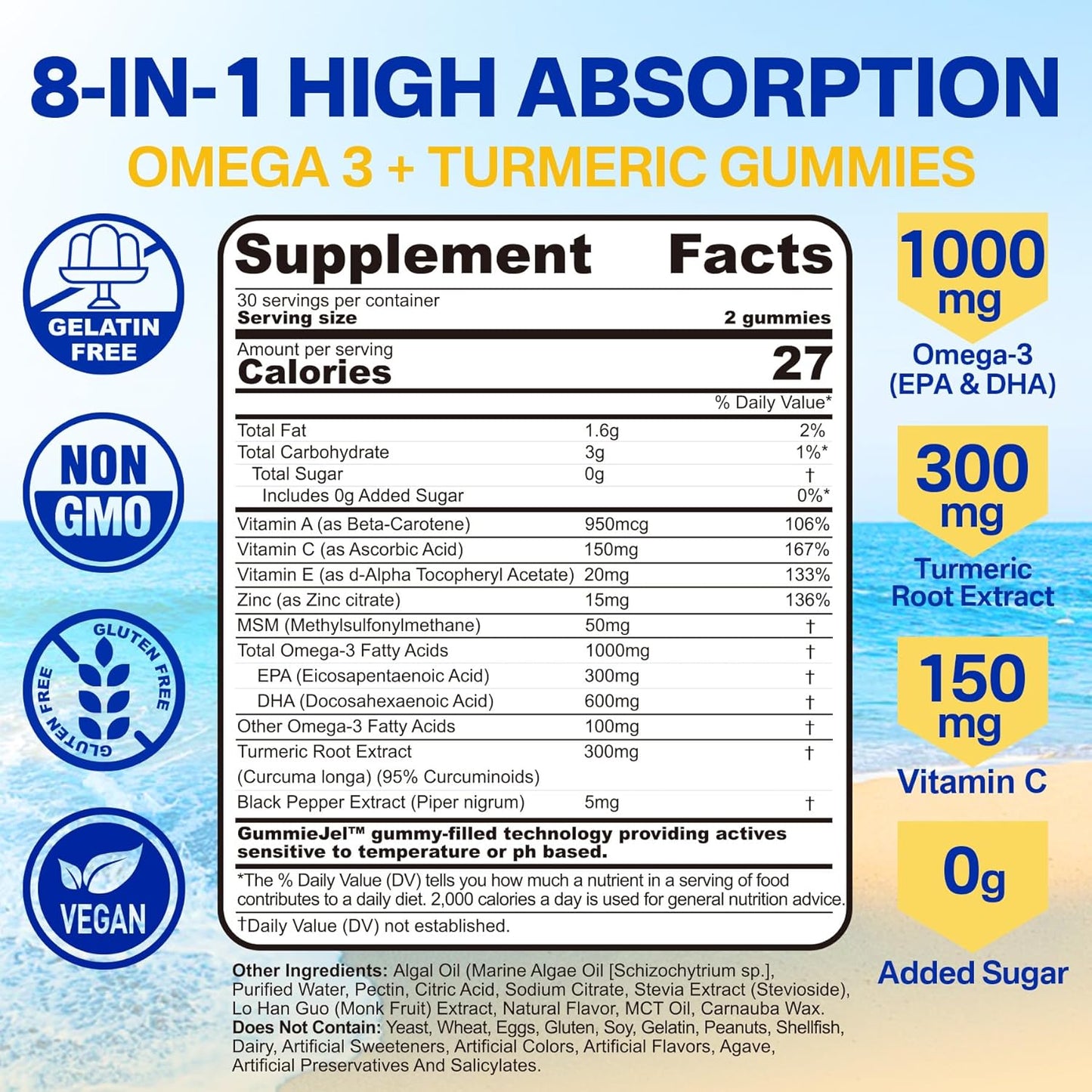 Omega-3 and Butyrate Gummies with Probiotic, Prebiotic, and Postbiotic - 1000mg for Daily Wellness