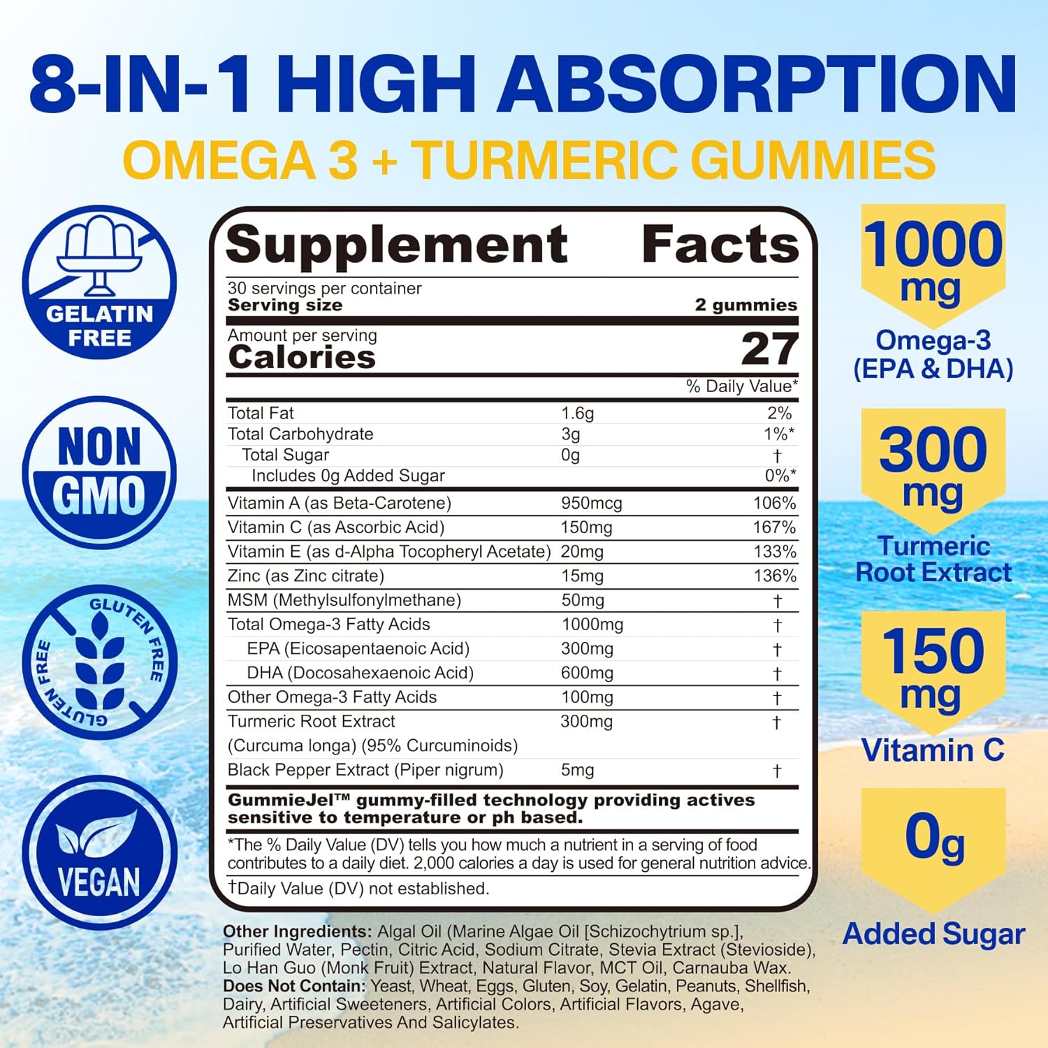 Omega-3 and Butyrate Gummies with Probiotic, Prebiotic, and Postbiotic - 1000mg for Daily Wellness