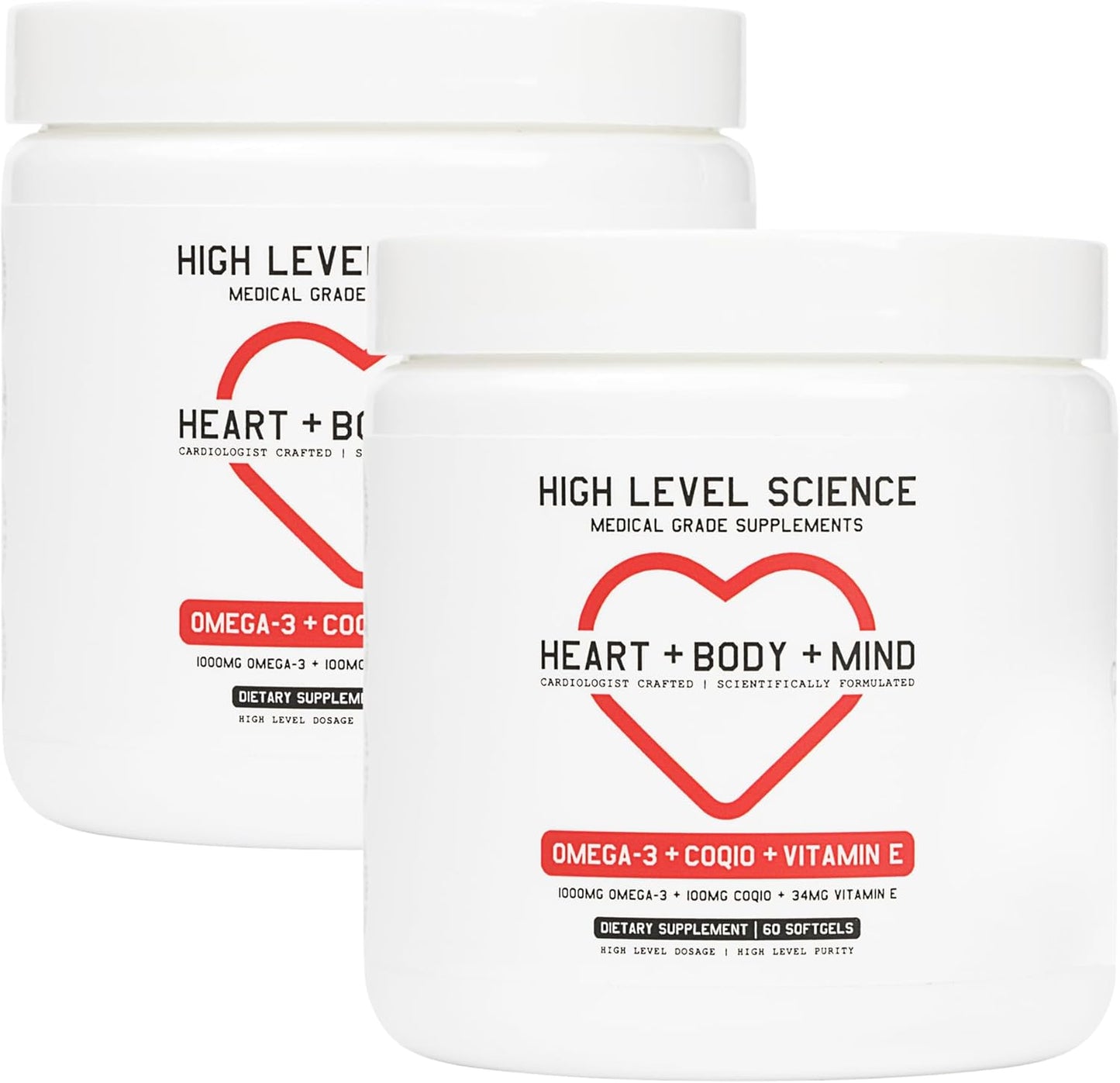 Omega 3, CoQ10, Vitamin E Heart Support Softgels - Men & Women Dietary Supplement - 60 Black Softgels x2 Pack