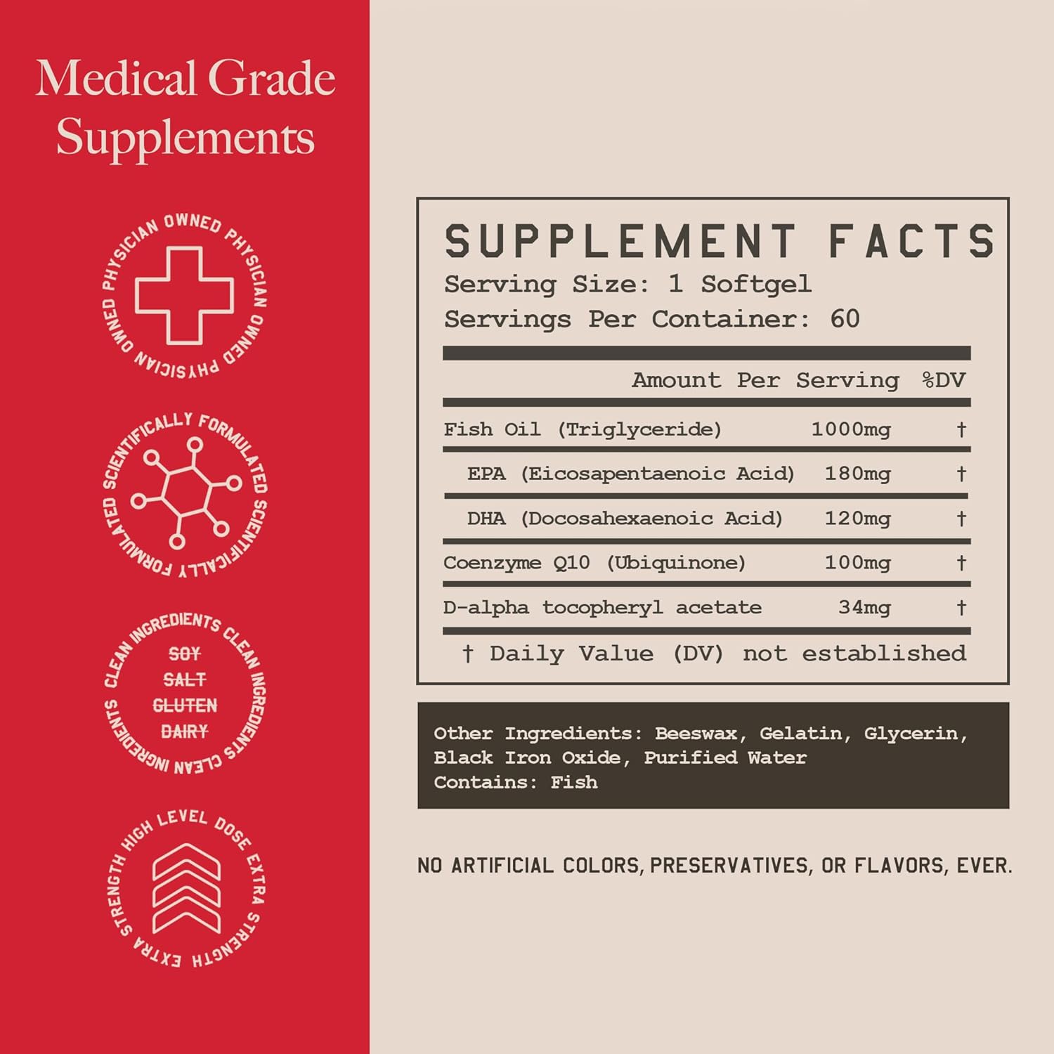 Omega 3, CoQ10, Vitamin E Heart Support Softgels - Men & Women Dietary Supplement - 60 Black Softgels x2 Pack