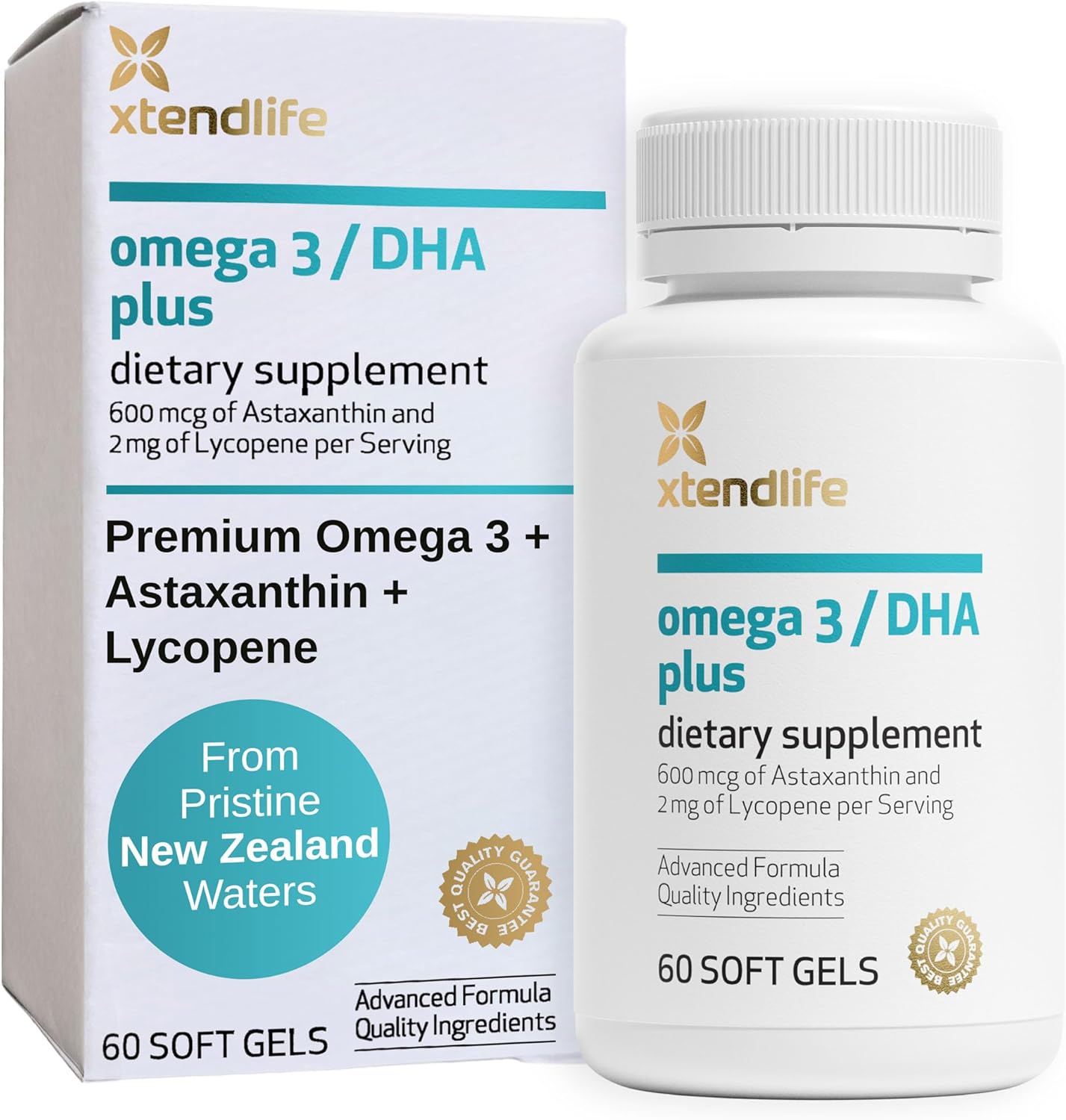Omega 3 DHA Fish Oil Supplement with Lycopene and Astaxanthin - 1100mg Omega-3 - Supports Heart, Brain, Eye, Skin - 1 Month Supply (60 Count)