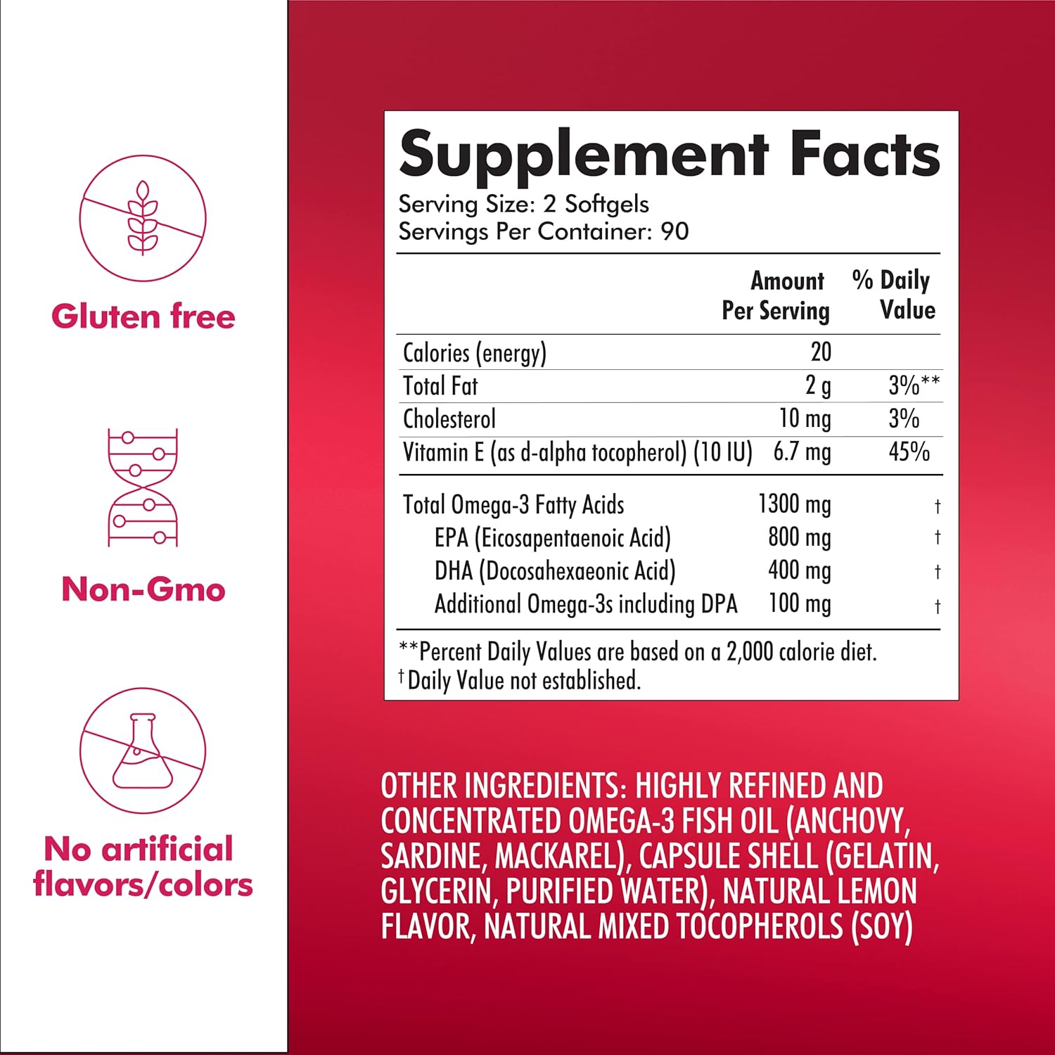 Omega 3 Dietary Supplement for Cardiovascular Health - 2000 mg Total Omega-3 Fatty Acids, 180 Softgels