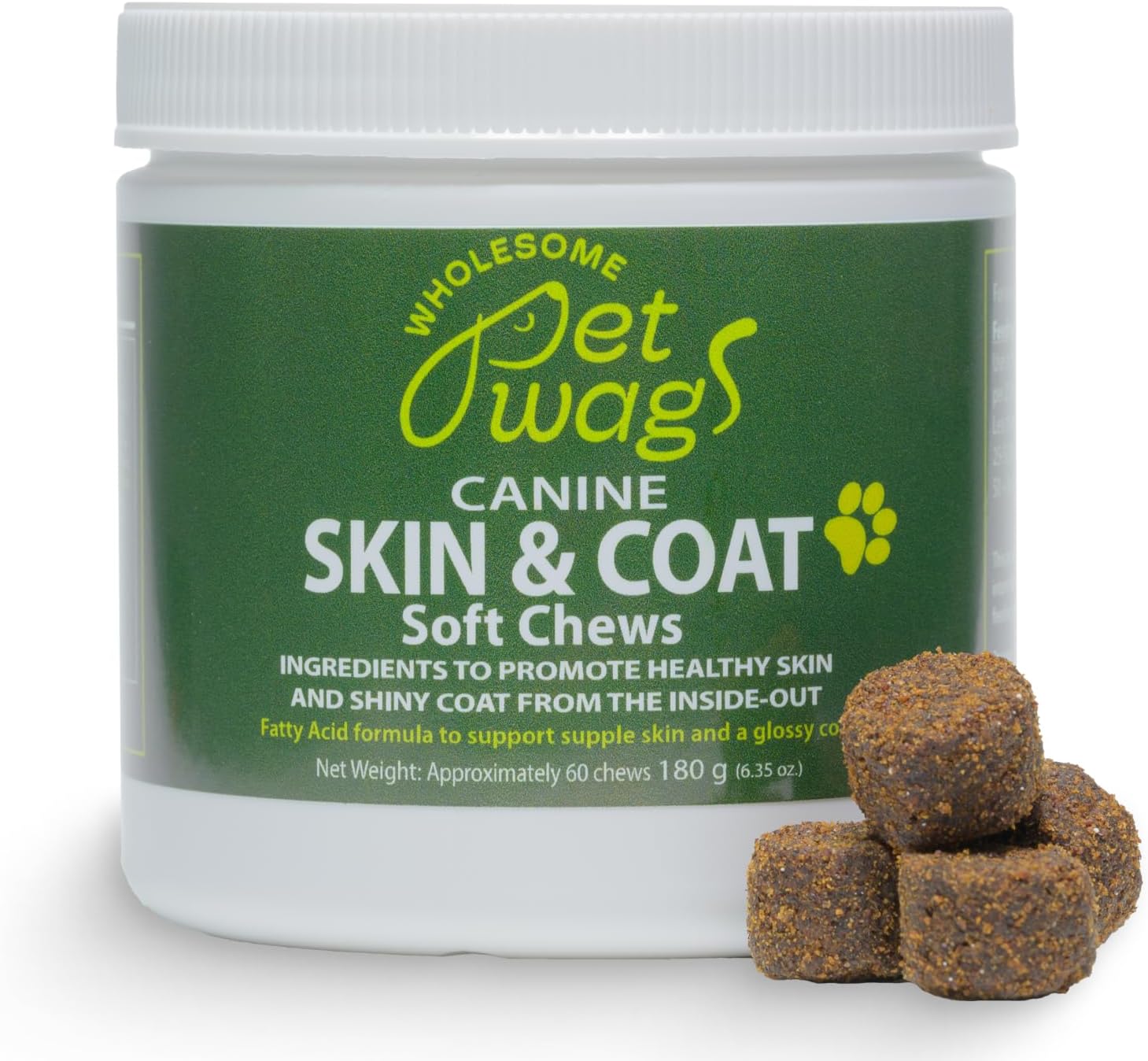 Omega-3 Dog Skin & Coat Soft Chews with Fish Oil, Biotin, Vitamins A & D3 | Pet Vitamins for Skin Health | 60 Chews