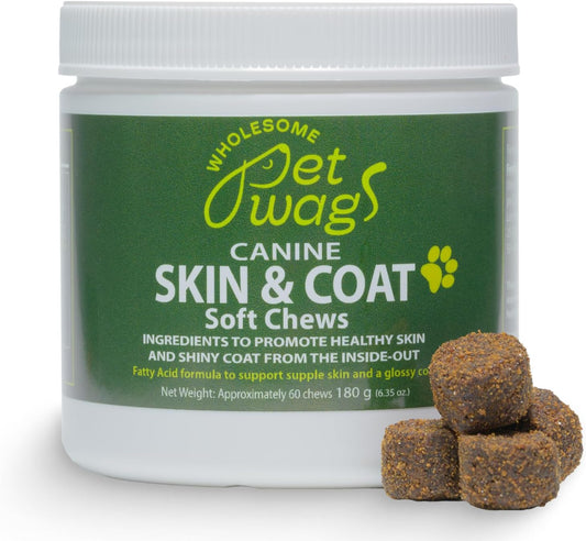 Omega-3 Dog Skin & Coat Soft Chews with Fish Oil, Biotin, Vitamins A & D3 | Pet Vitamins for Skin Health | 60 Chews