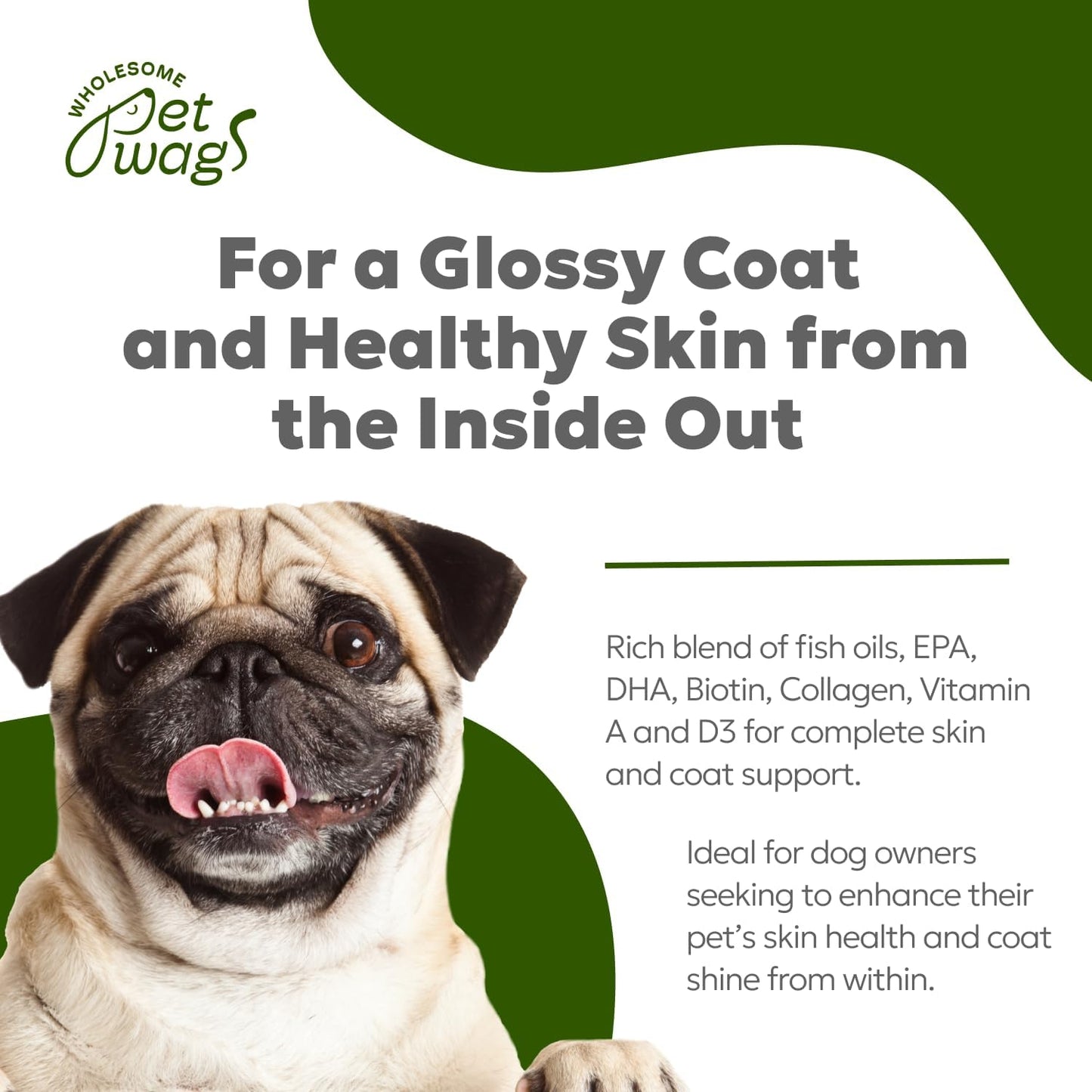 Omega-3 Dog Skin & Coat Soft Chews with Fish Oil, Biotin, Vitamins A & D3 | Pet Vitamins for Skin Health | 60 Chews