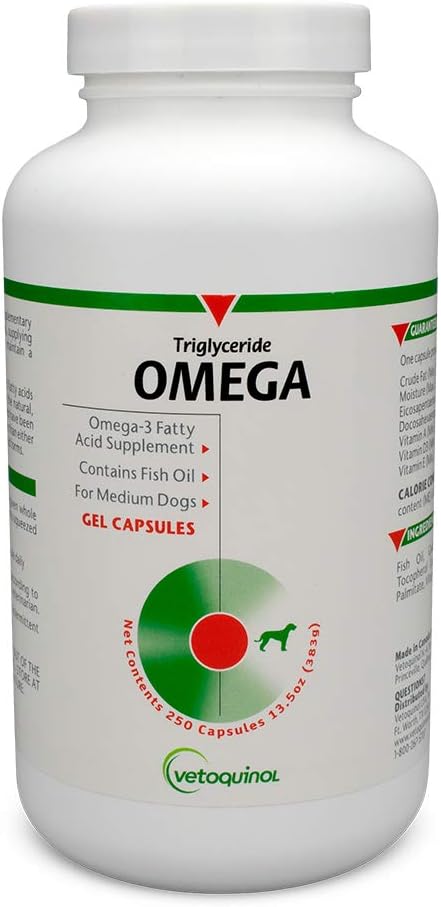 Omega-3 Fatty Acid Dog Supplement Capsules for Medium-Breed Dogs (30-60 lbs) - 250ct by Vetoquinol - BoostGo Australia