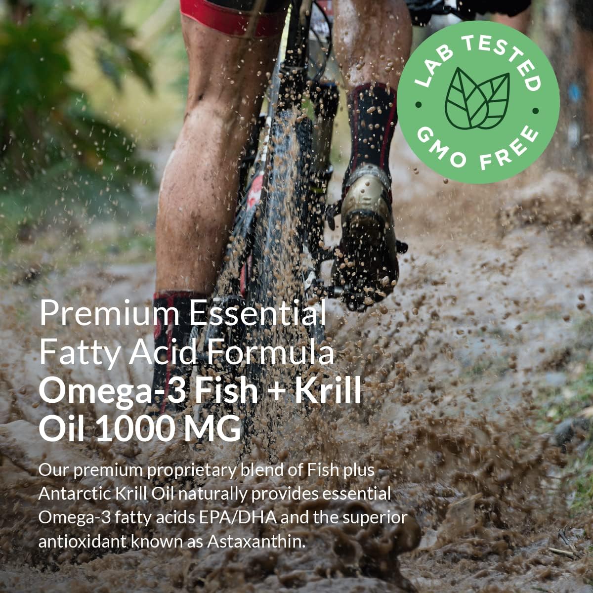 Omega-3 Fish and Krill Oil Softgels with Astaxanthin - 1000 MG EPA/DHA, Non-GMO, 120 Softgels