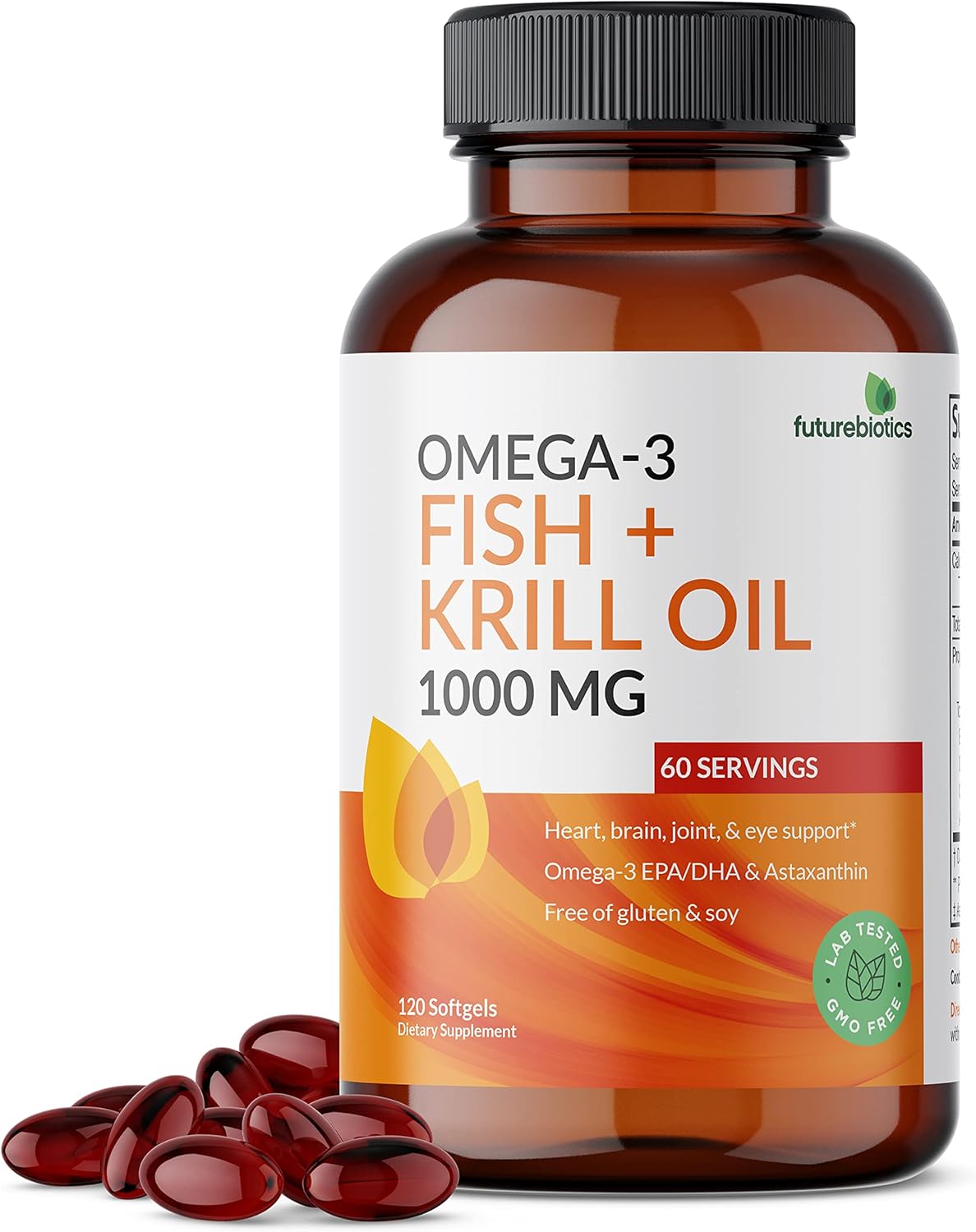 Omega-3 Fish and Krill Oil Softgels with Astaxanthin - 1000 MG EPA/DHA, Non-GMO, 120 Softgels