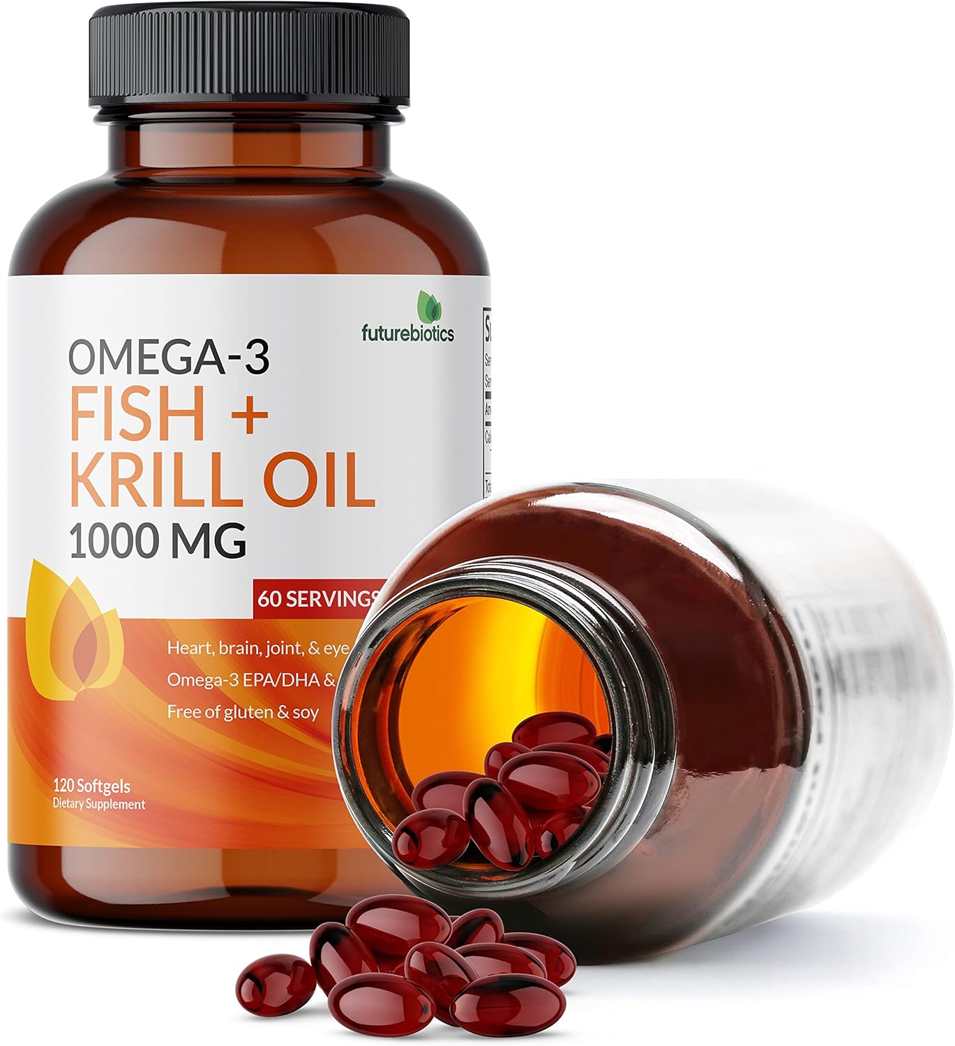Omega-3 Fish and Krill Oil Softgels with Astaxanthin - 1000 MG EPA/DHA, Non-GMO, 120 Softgels