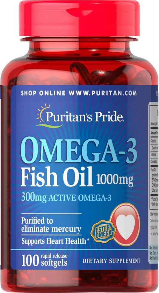 Omega-3 Fish Oil 1000mg Supplements by Puritan's Pride - 100 Softgels