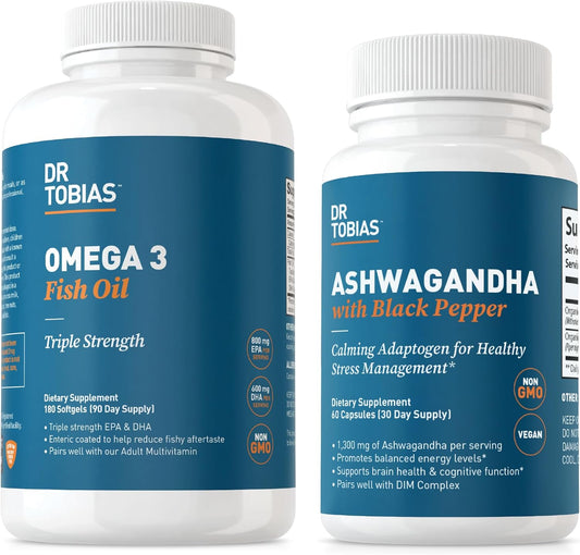 Omega 3 Fish Oil and Ashwagandha Capsules by Dr. Tobias - Boosts Resilience, Immune Health, and Overall Wellness - Non-GMO Formula