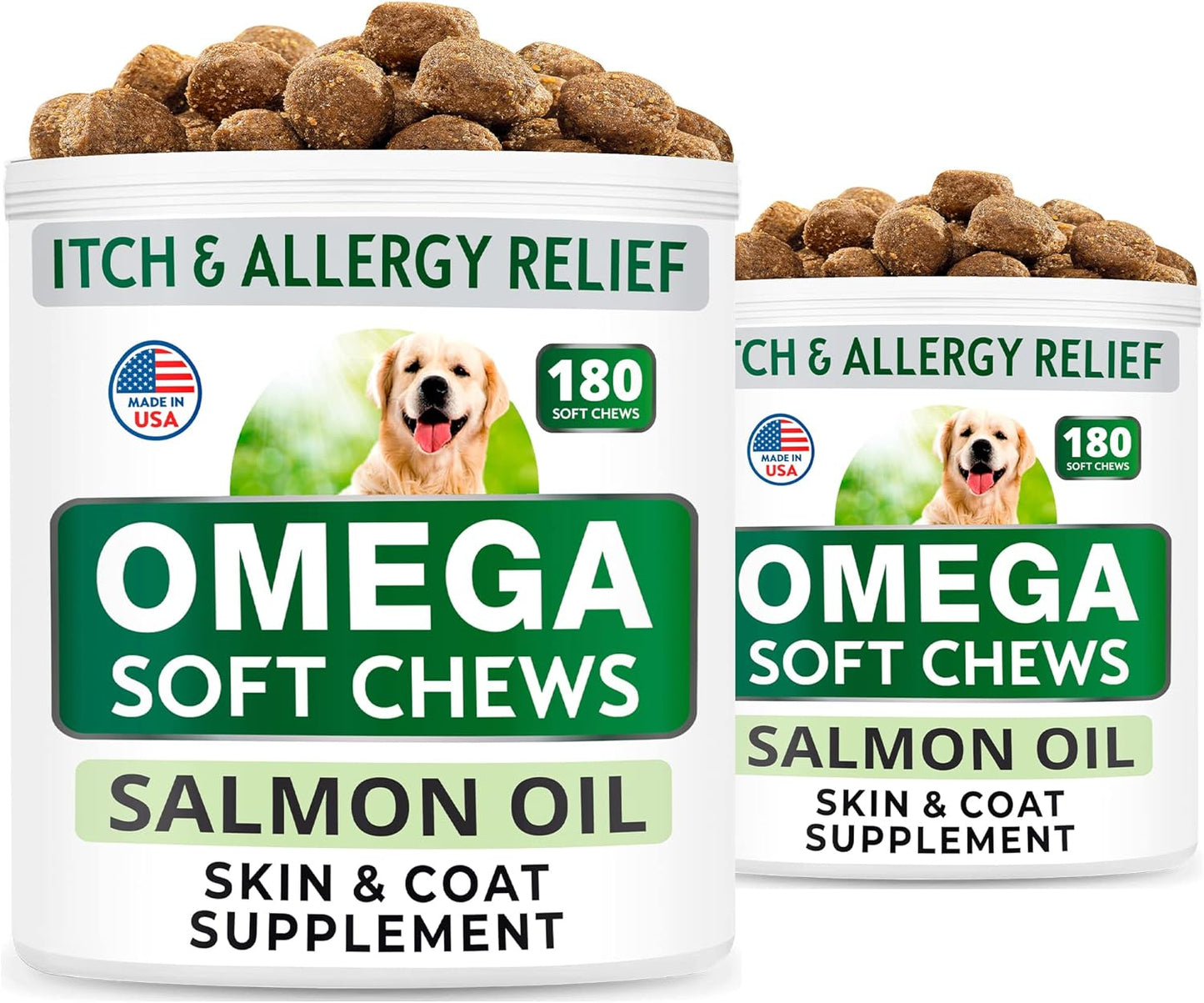 Omega 3 Fish Oil Chews for Dogs - Skin Allergy Relief - Joint & Coat Health Supplement - 360 Treats per Pack