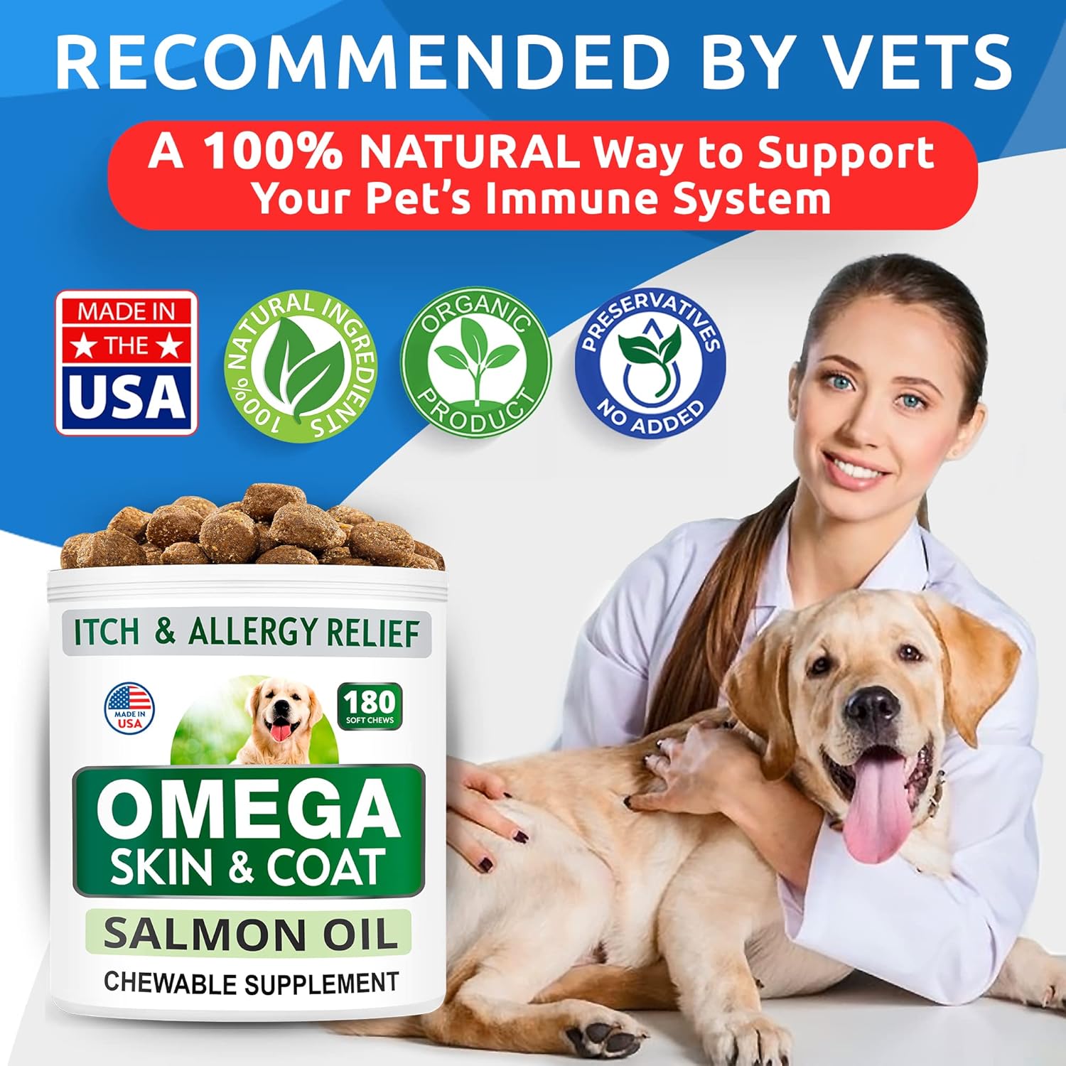 Omega 3 Fish Oil Chews for Dogs - Skin Allergy Relief - Joint & Coat Health Supplement - 360 Treats per Pack