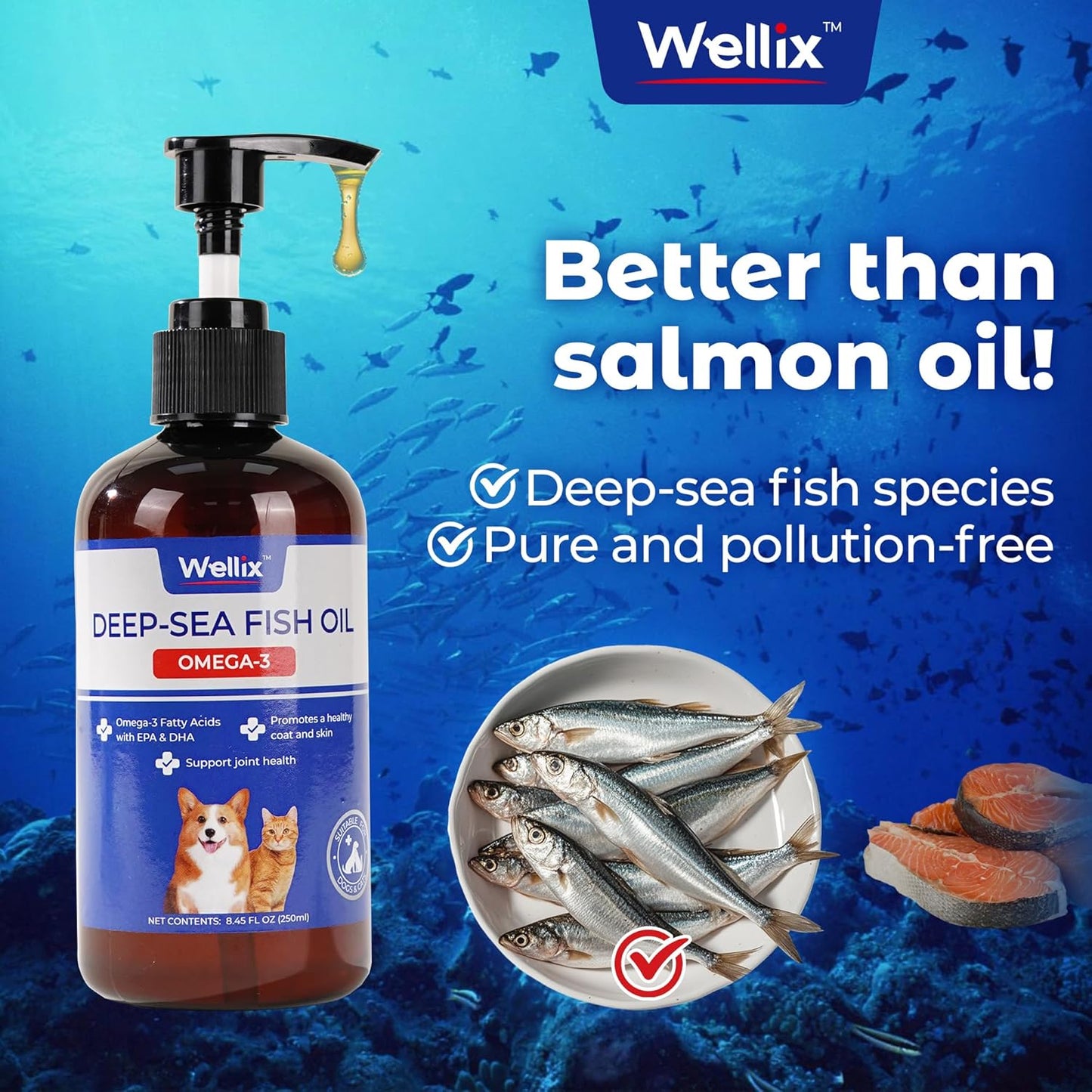 Omega 3 Fish Oil for Dogs with EPA & DHA, Skin & Coat Supplement for Pets, Supports Heart, Joint, and Immune Health