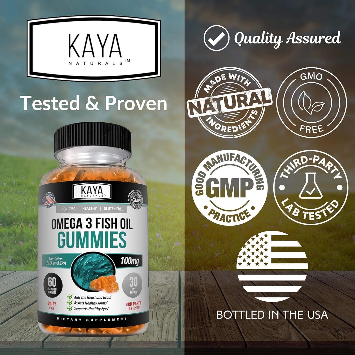 Omega 3 Fish Oil Gummies with EPA & DHA - Brain, Eye, & Joint Support - Heart Health & Immune Booster - Non-GMO - 60 Count