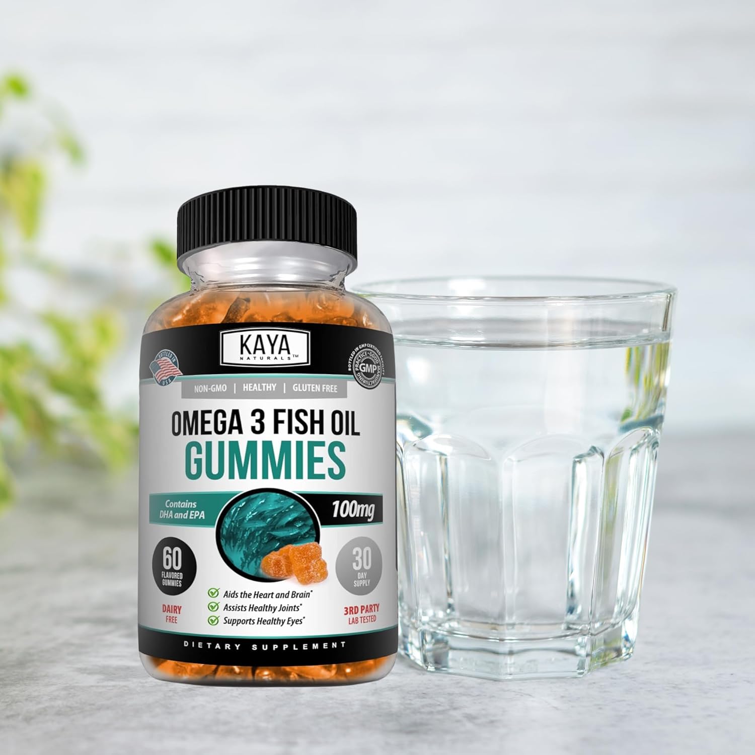 Omega 3 Fish Oil Gummies with EPA & DHA - Brain, Eye, & Joint Support - Heart Health & Immune Booster - Non-GMO - 60 Count