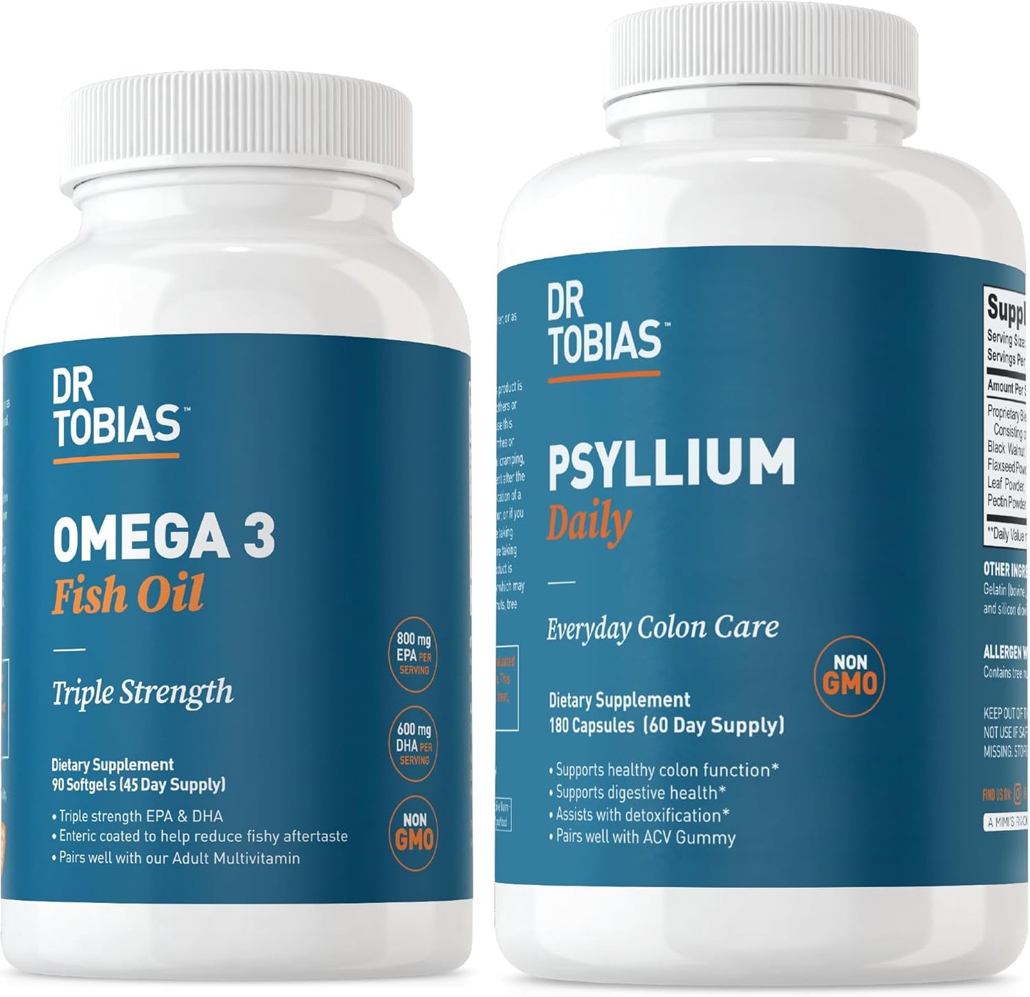 Omega 3 Fish Oil & Psyllium Daily Supplements for Heart, Brain & Immune Support, Psyllium Husk Capsules for Healthy Bowel Movement