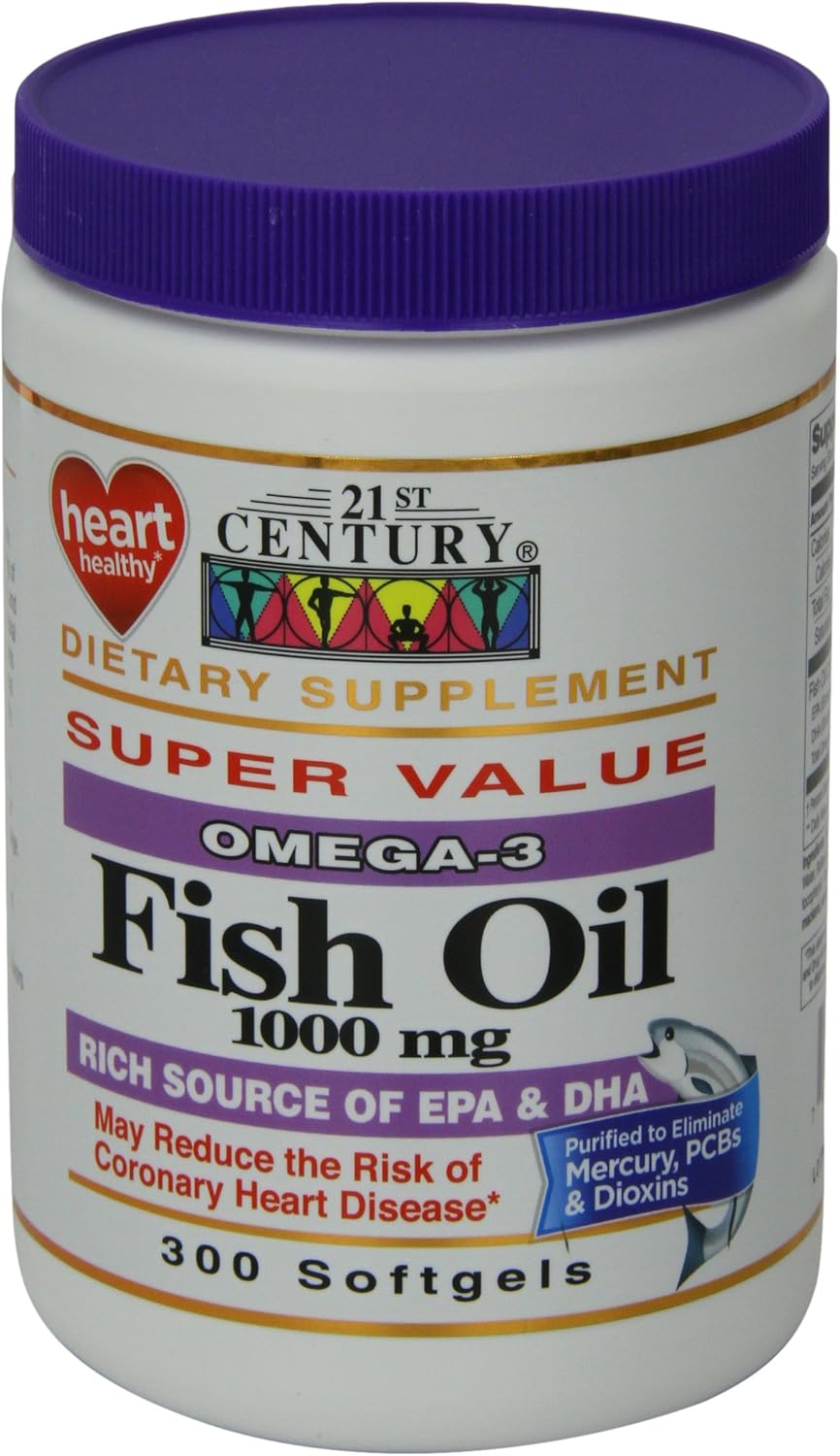 Omega-3 Fish Oil Softgels, 1000 mg, 300 Count x 3 Packs - High Quality Essential Fatty Acid Supplement