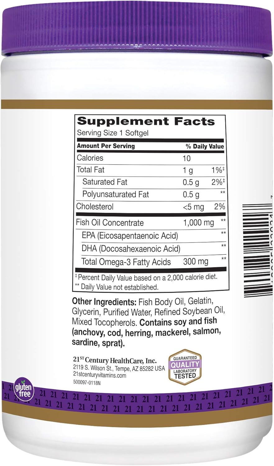 Omega-3 Fish Oil Softgels, 1000 mg, 300 Count x 3 Packs - High Quality Essential Fatty Acid Supplement