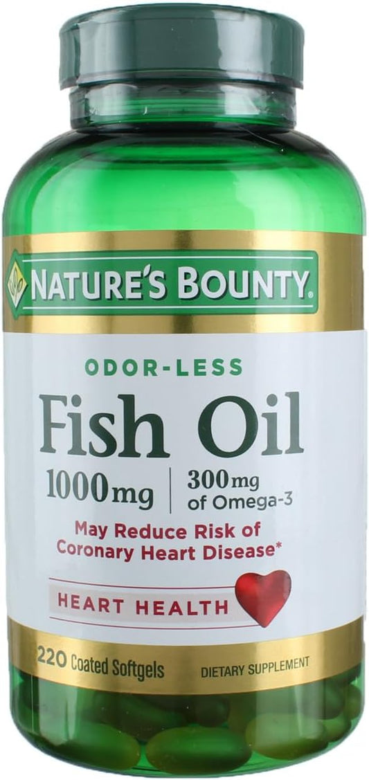 Omega-3 Fish Oil Softgels, 1000mg, 220ct (Pack of 3) - Odorless & Natural Omega-3 Supplement