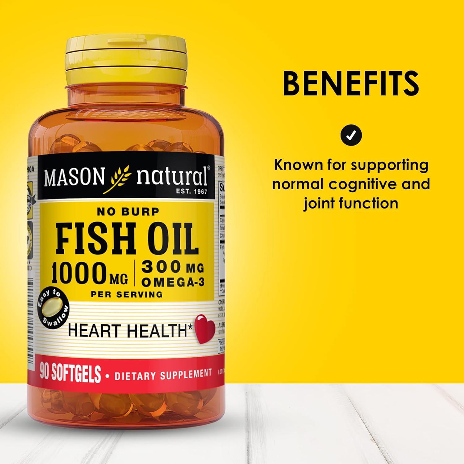 Omega-3 Fish Oil Softgels for Joint Support, 45-Day Supply, 1000mg with EPA and DHA, 90 Count