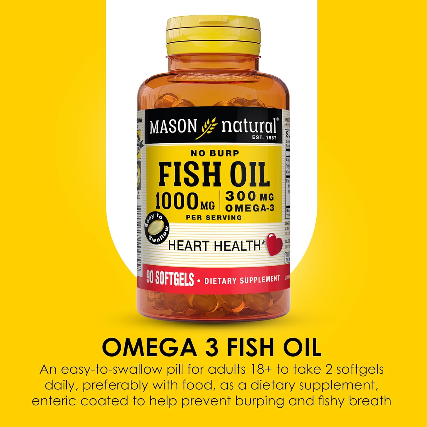 Omega-3 Fish Oil Softgels for Joint Support, 45-Day Supply, 1000mg with EPA and DHA, 90 Count