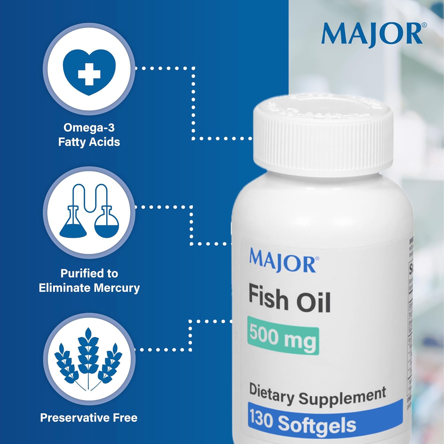 Omega-3 Fish Oil Supplement - 500mg Softgels - Dietary Supplement - 130 Softgels (3 Pack)