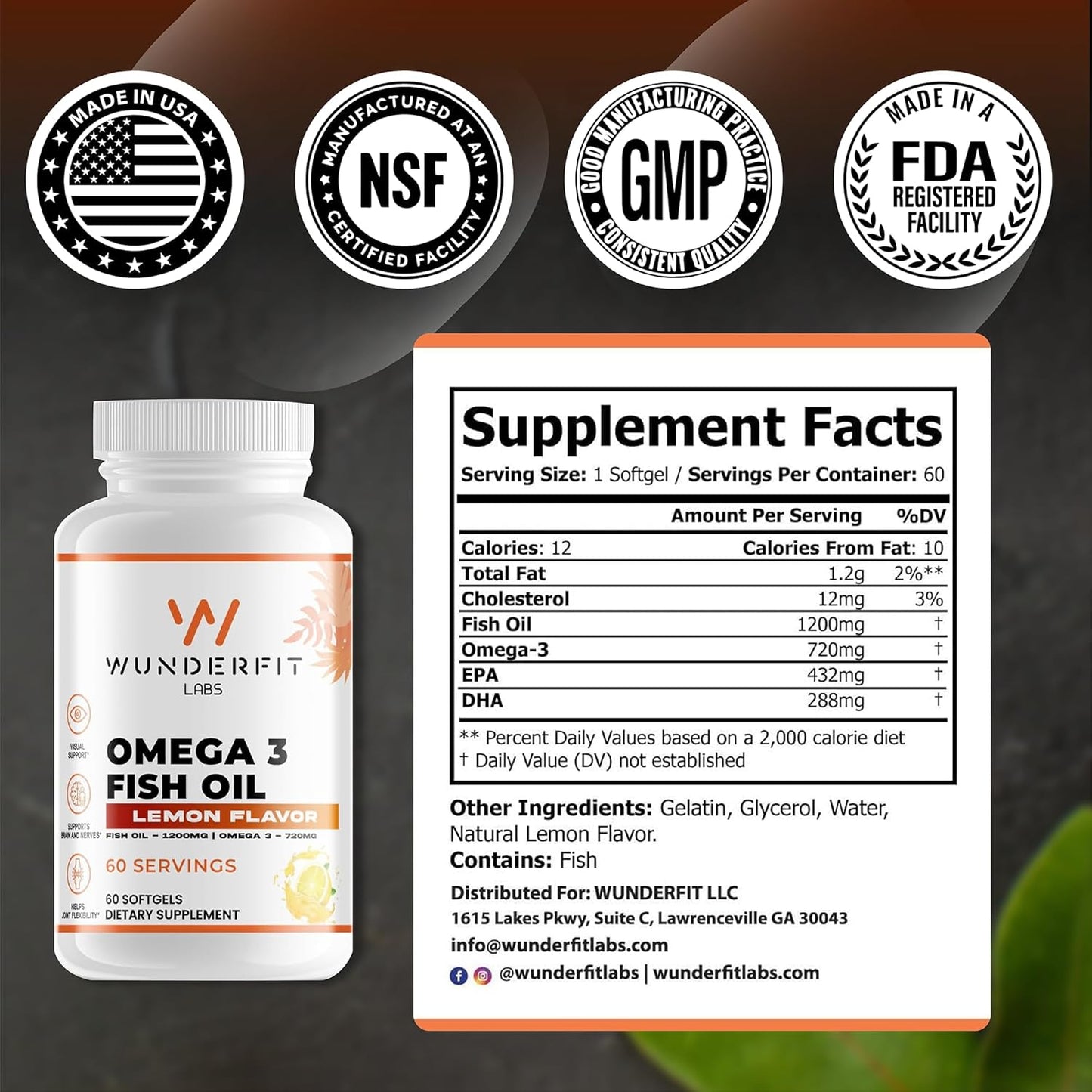 Omega 3 Fish Oil Supplement by Wunderfit Labs - Premium Quality for Heart Health & Wellness