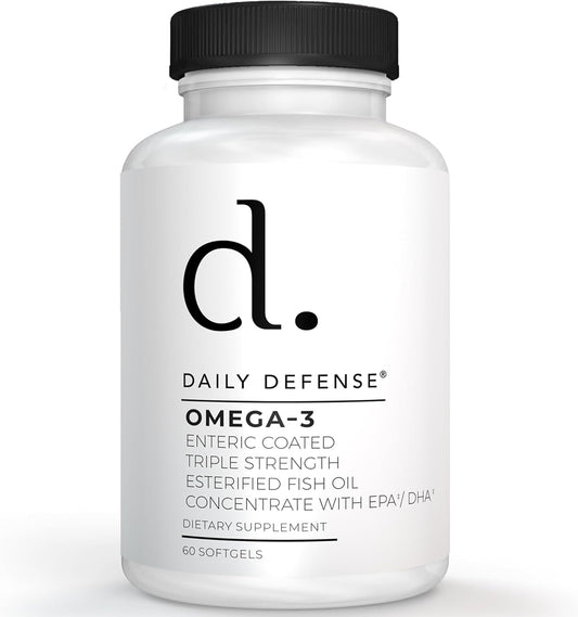 Omega 3 Fish Oil Supplement for Daily Defense - 1000mg DHA EPA for Skin, Nails, Cognitive, & Heart Support - 60 Enteric Coated Softgels USA Made