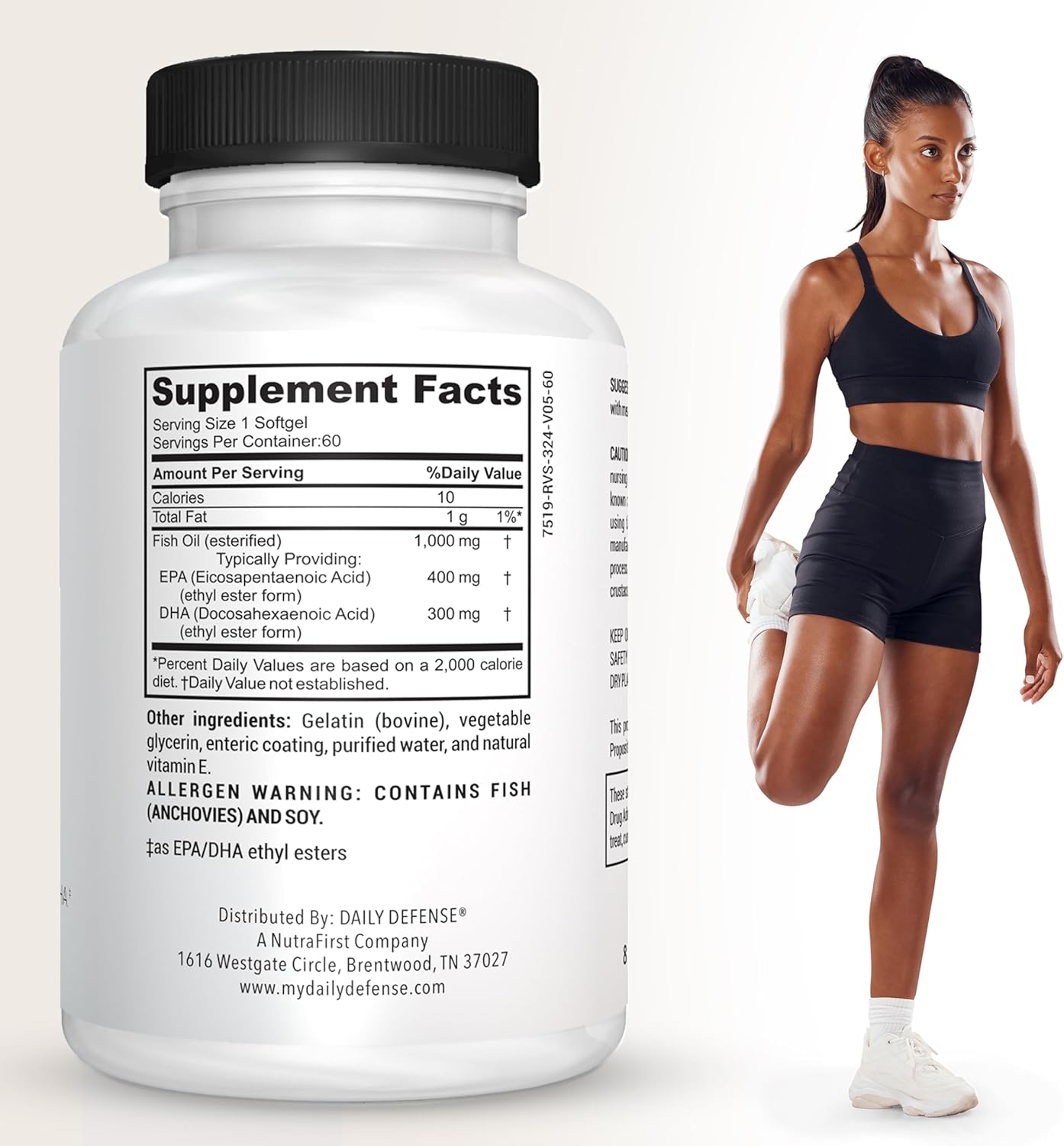 Omega 3 Fish Oil Supplement for Daily Defense - 1000mg DHA EPA for Skin, Nails, Cognitive, & Heart Support - 60 Enteric Coated Softgels USA Made