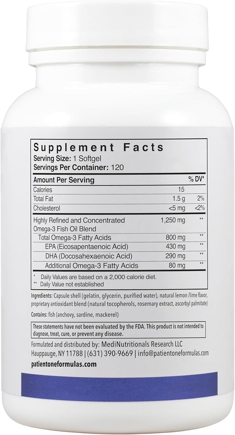 Omega-3 Fish Oil Supplement with EPA and DHA for Heart, Cognitive, and Joint Health - 120 Softgels