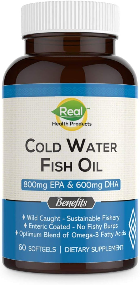 Omega 3 Fish Oil Supplement with EPA & DHA Fatty Acids - Cold Water Burpless Formula - 1200mg - RHP