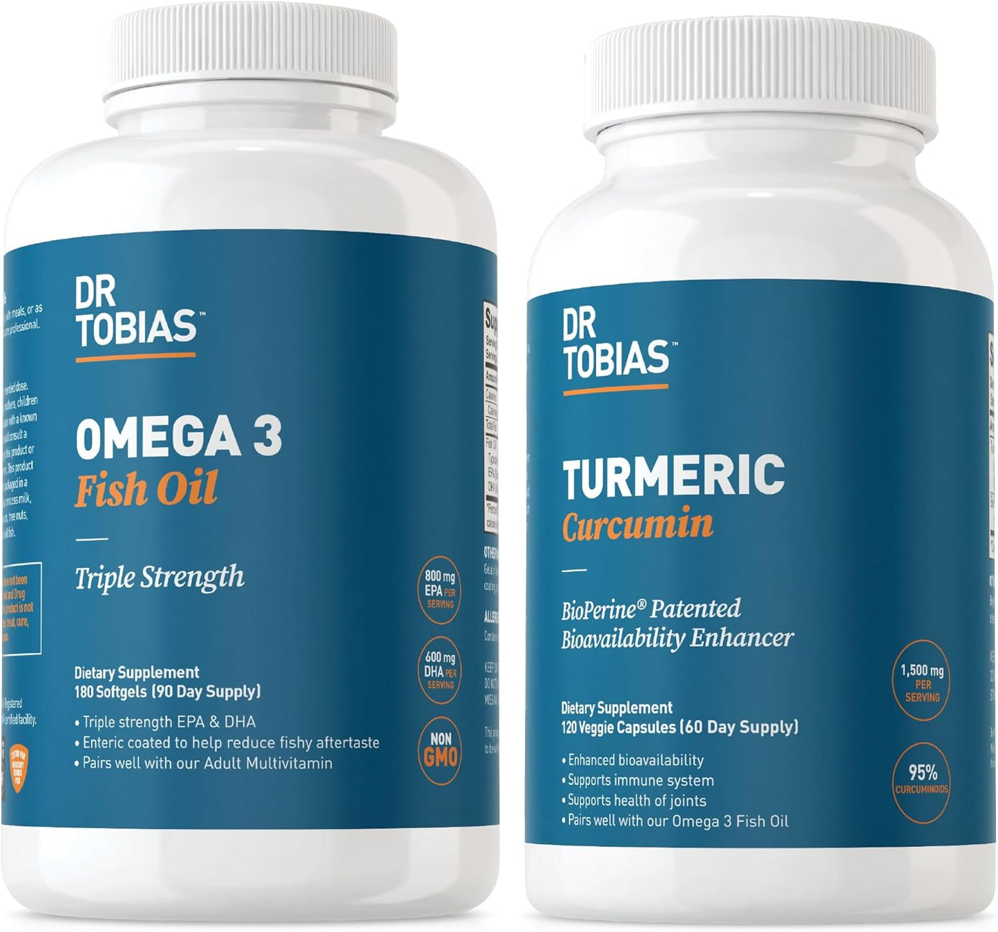 Omega 3 Fish Oil with Turmeric Curcumin for Overall Health and Antioxidant Support, 2000mg Omega 3 and 95% Curcuminoids