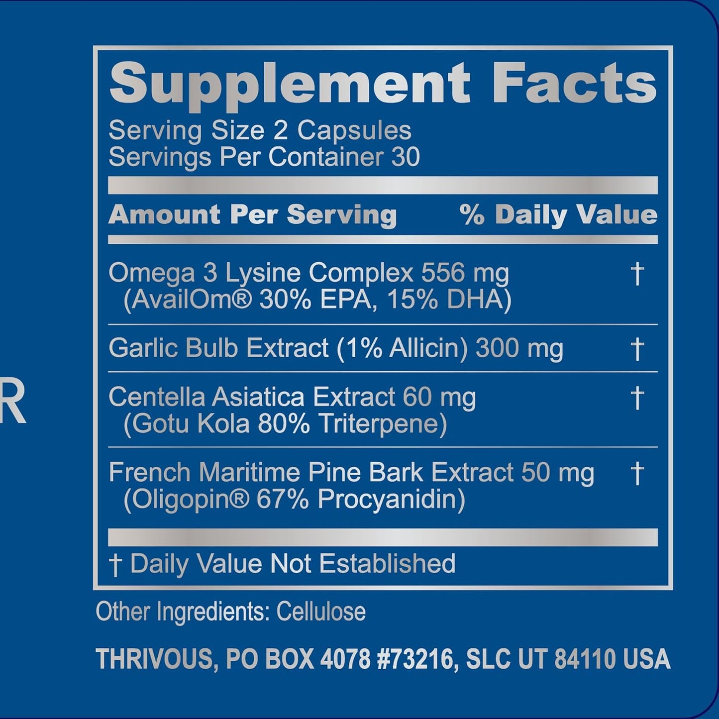 Omega 3 Lysine Complex Supplement for Heart Health - 5X Stronger Than Fish Oil - With EPA, DHA, Odorless Garlic, Pine Bark - 60 Capsules