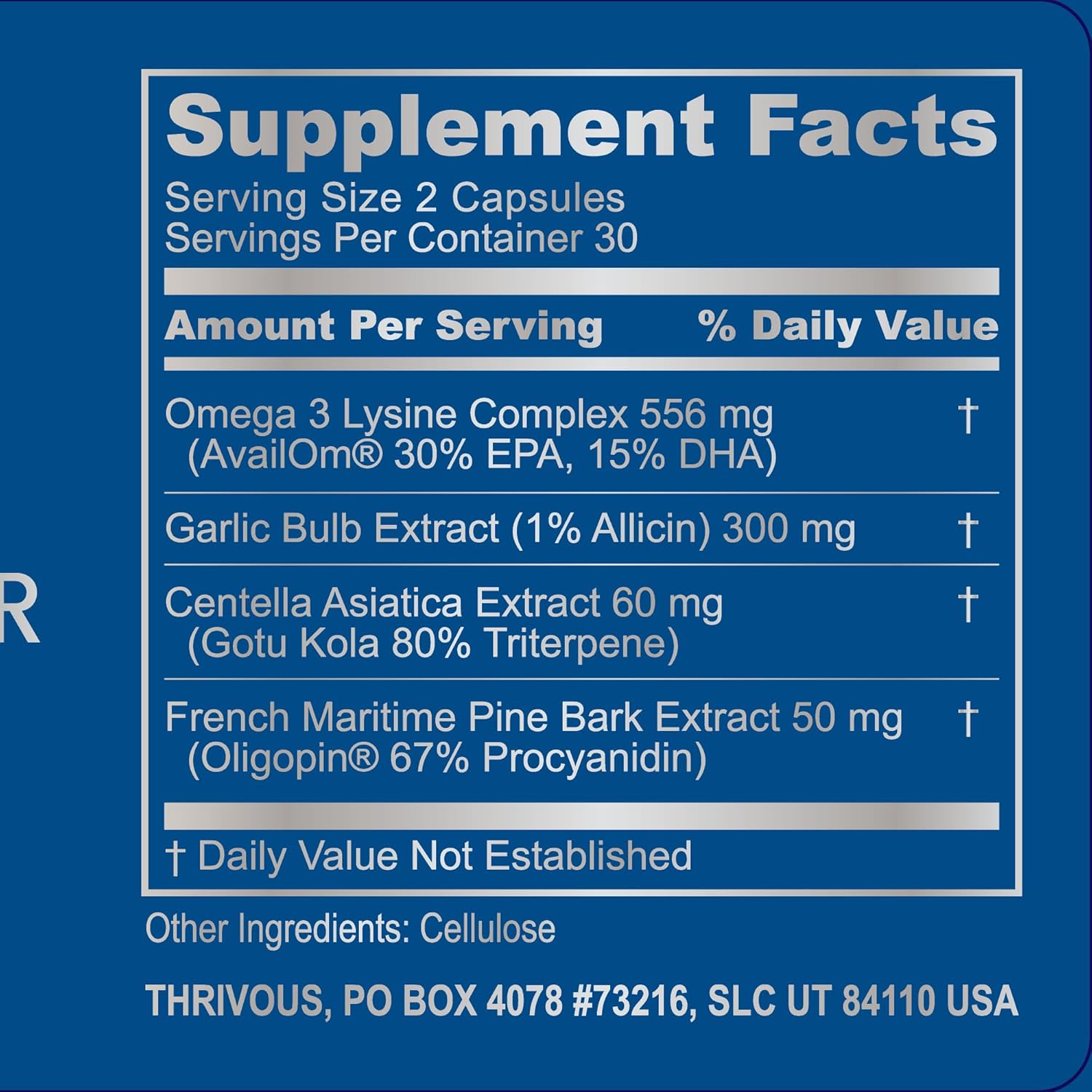Omega 3 Lysine Complex Supplement for Heart Health - 5X Stronger Than Fish Oil - With EPA, DHA, Odorless Garlic, Pine Bark - 60 Capsules