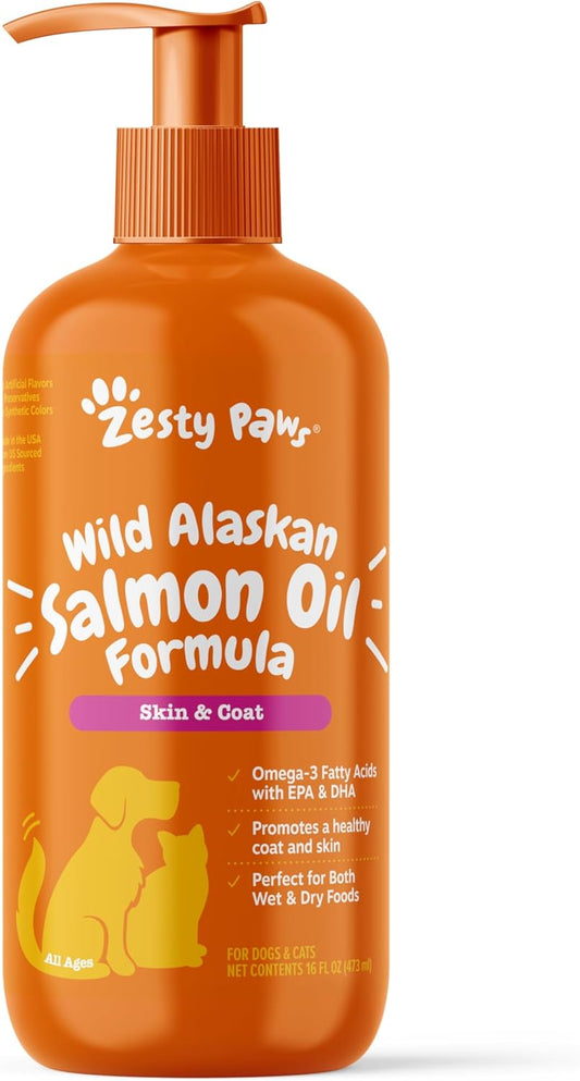Omega 3 Salmon Oil for Pets - Skin and Coat Support Supplement - Dogs and Cats - 16oz