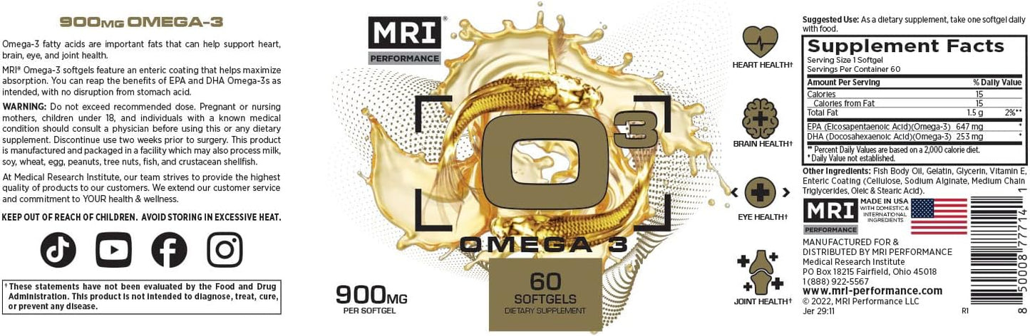 Omega 3 Soft Gels 900mg 60ct | EPA/DHA, Boosts Endurance, Heart & Brain Health