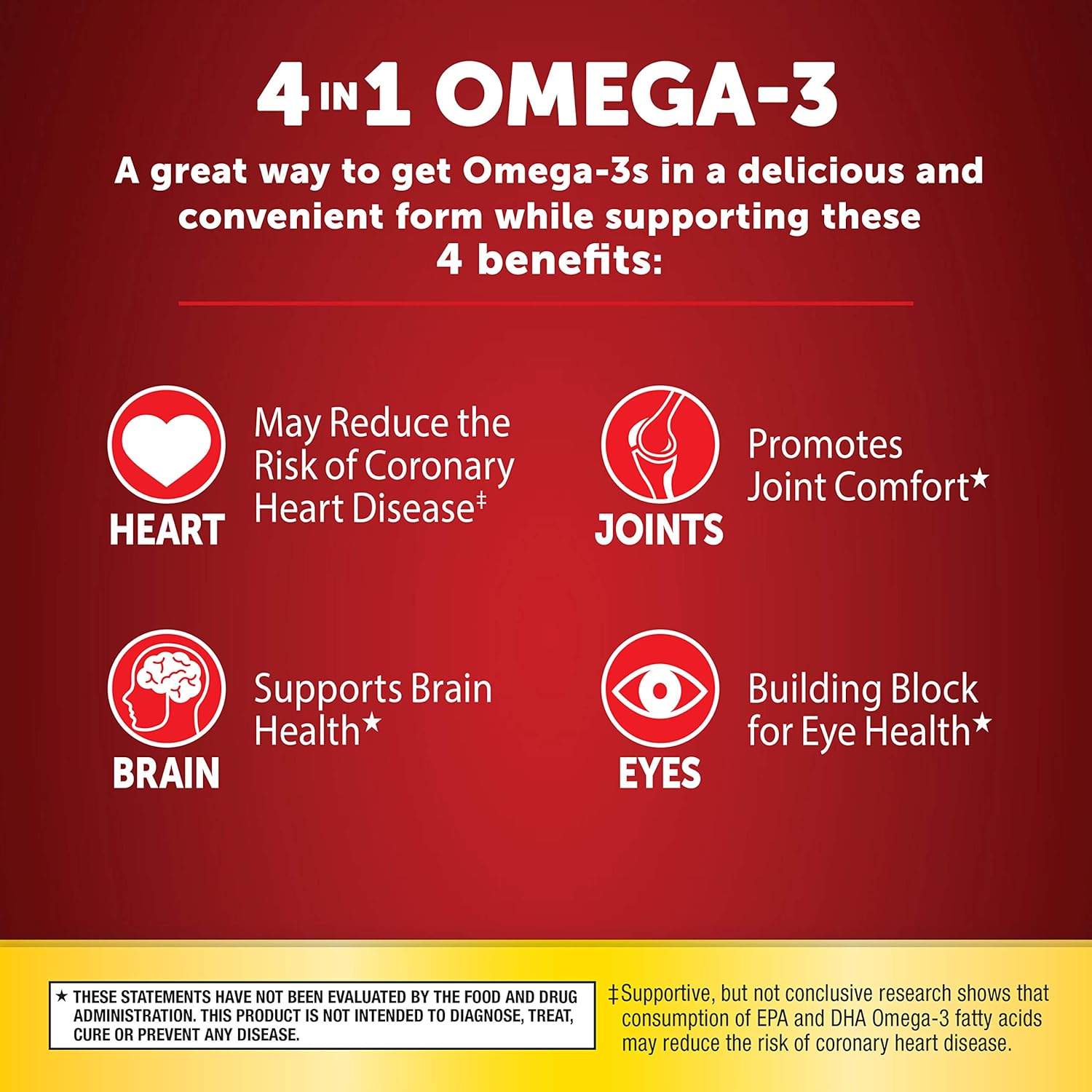 Omega-3 Watermelon & Orange Gummies for Heart, Joints, Brain & Eye Health, 60 Count Bottle with EPA, DHA, Fish Oil