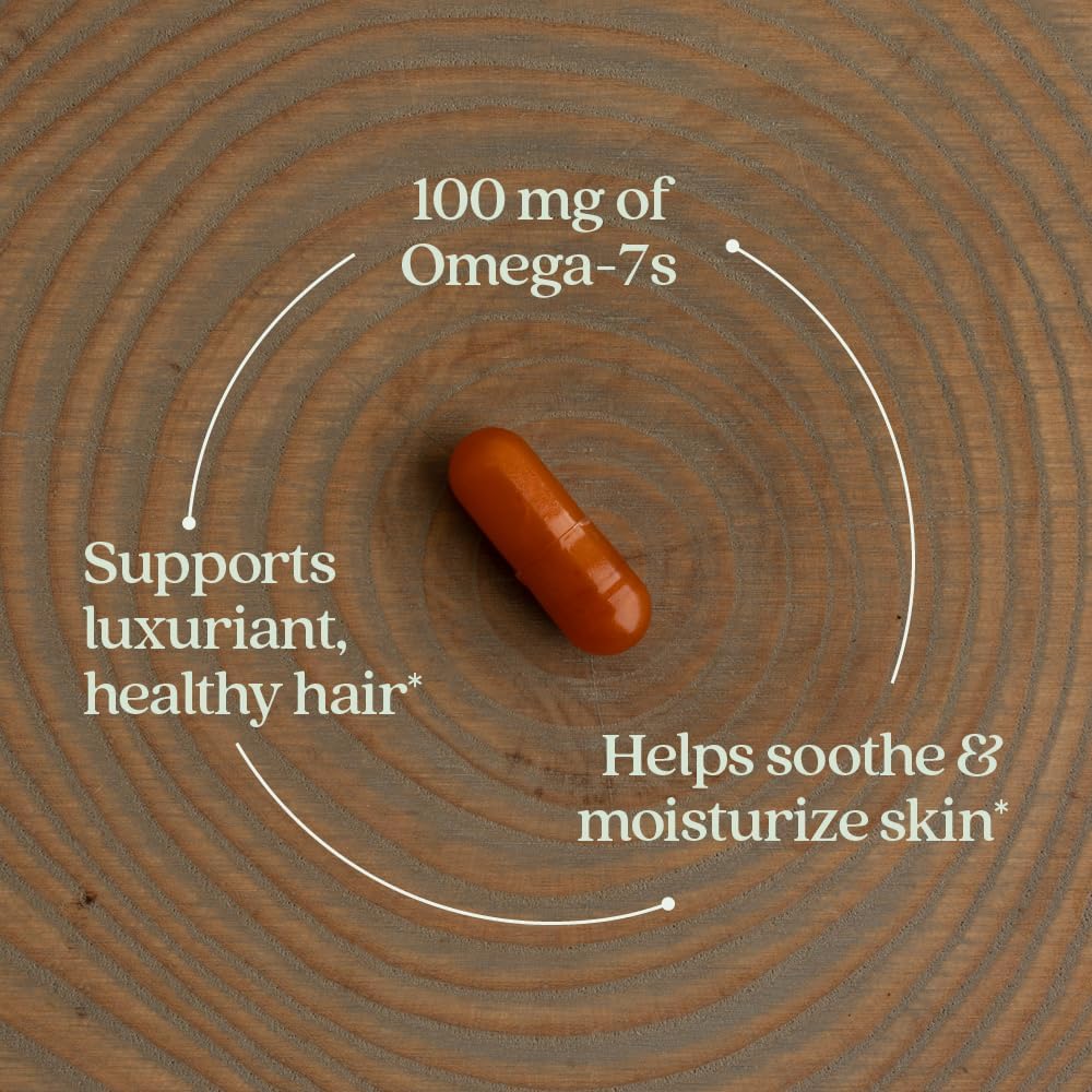 Omega 7 Sea Buckthorn Supplement with Plant Sourced Fatty Acids - 60 Vegetarian Capsules