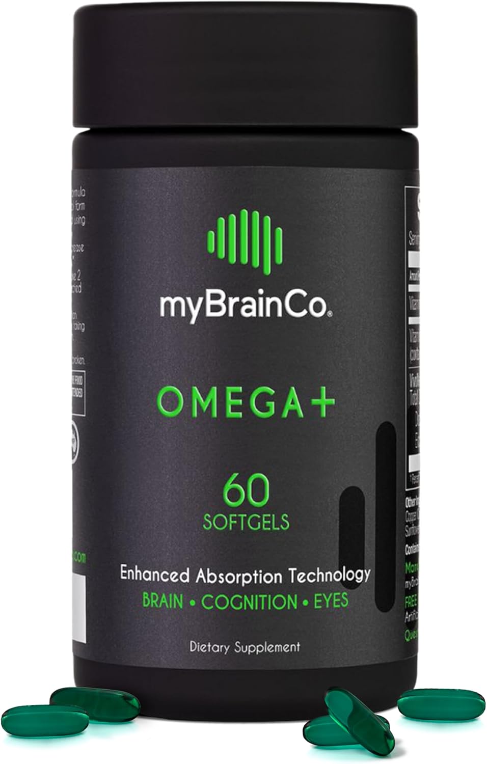 Omega+ Brain Health Supplement with EPA DHA Omega 3, Tocotrienols Vitamin E - Supports Cognitive Function, Mood, Eye Health & Immunity (60 Softgels)