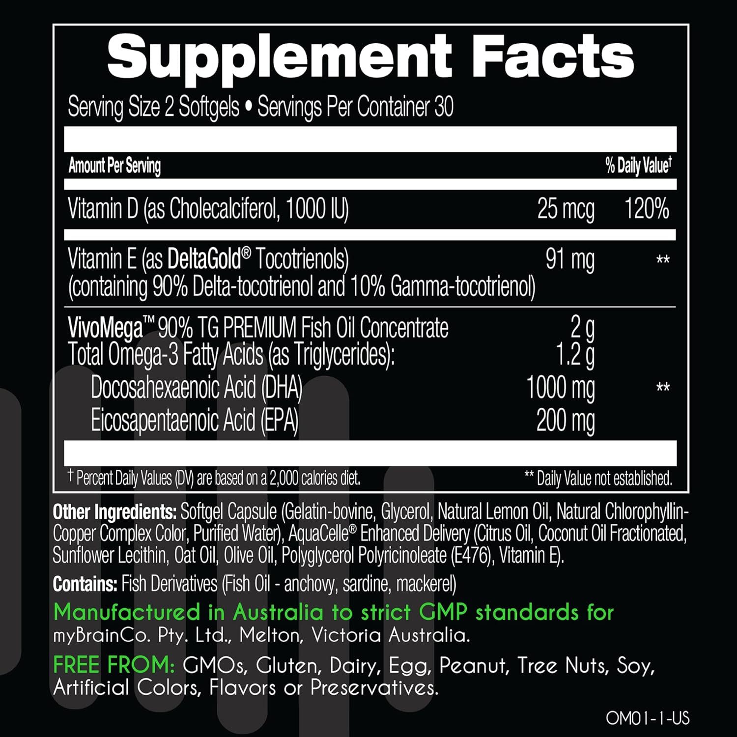 Omega+ Brain Health Supplement with EPA DHA Omega 3, Tocotrienols Vitamin E - Supports Cognitive Function, Mood, Eye Health & Immunity (60 Softgels)