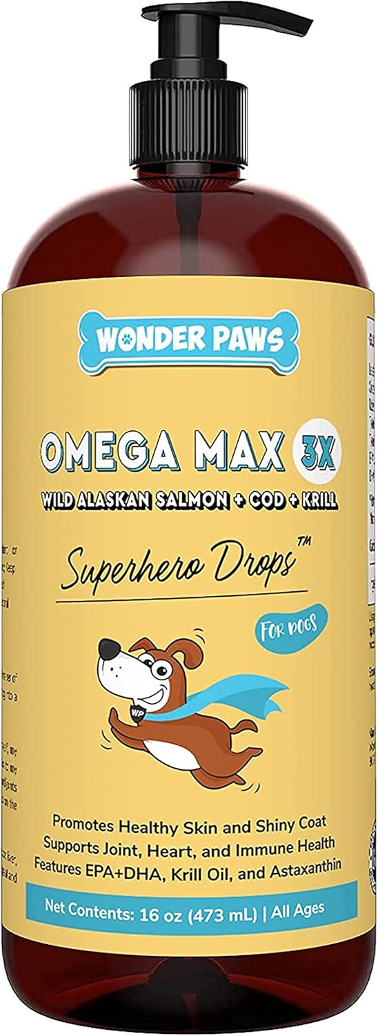Omega Max Fish Oil Plus Daily Multivitamin Chews for Dogs - Joint Health, Skin Moisture, Immune System Support - 16oz Omega Max Fish Oil with 60 Multivitamin Chews